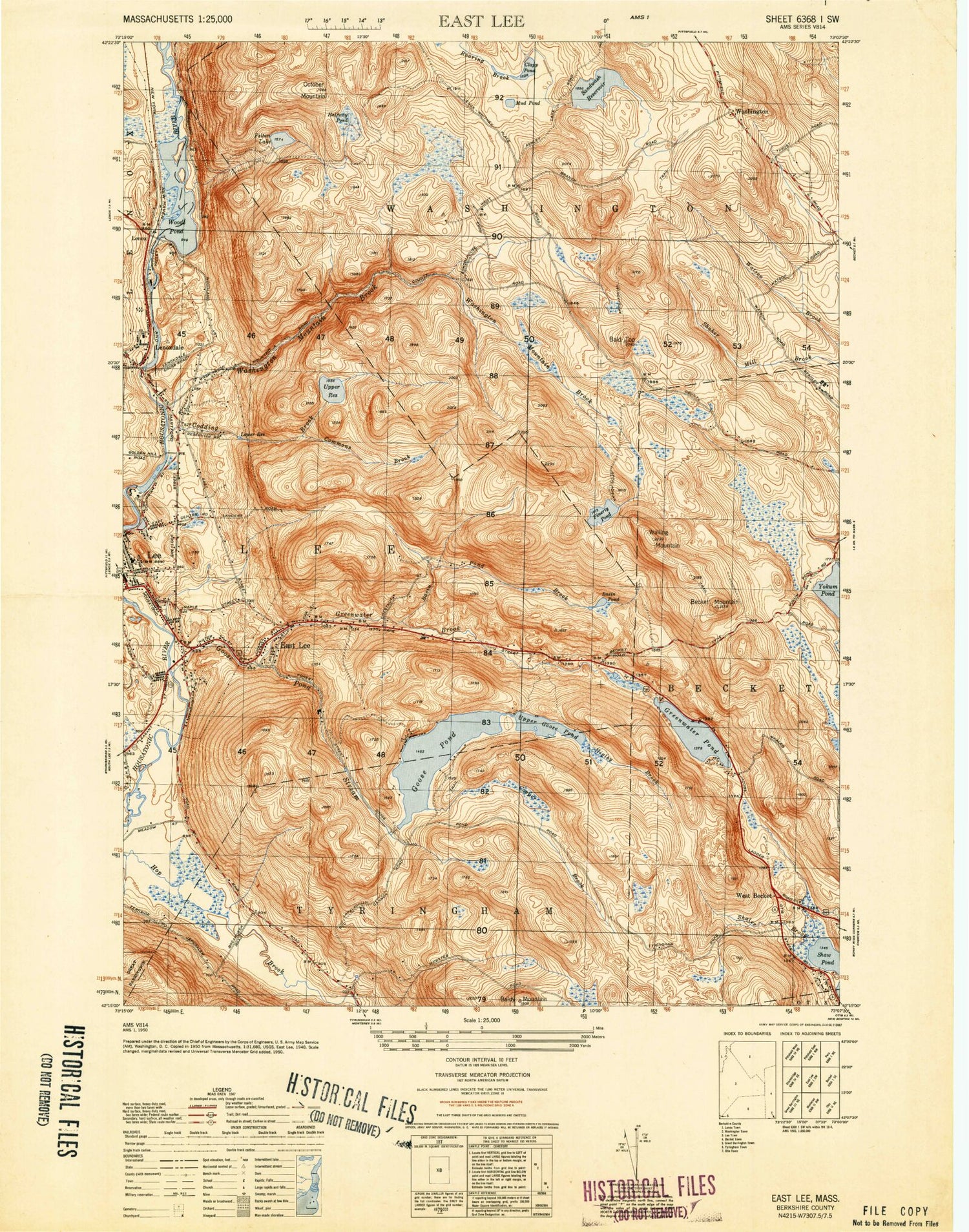 Classic USGS East Lee Massachusetts 7.5'x7.5' Topo Map Image