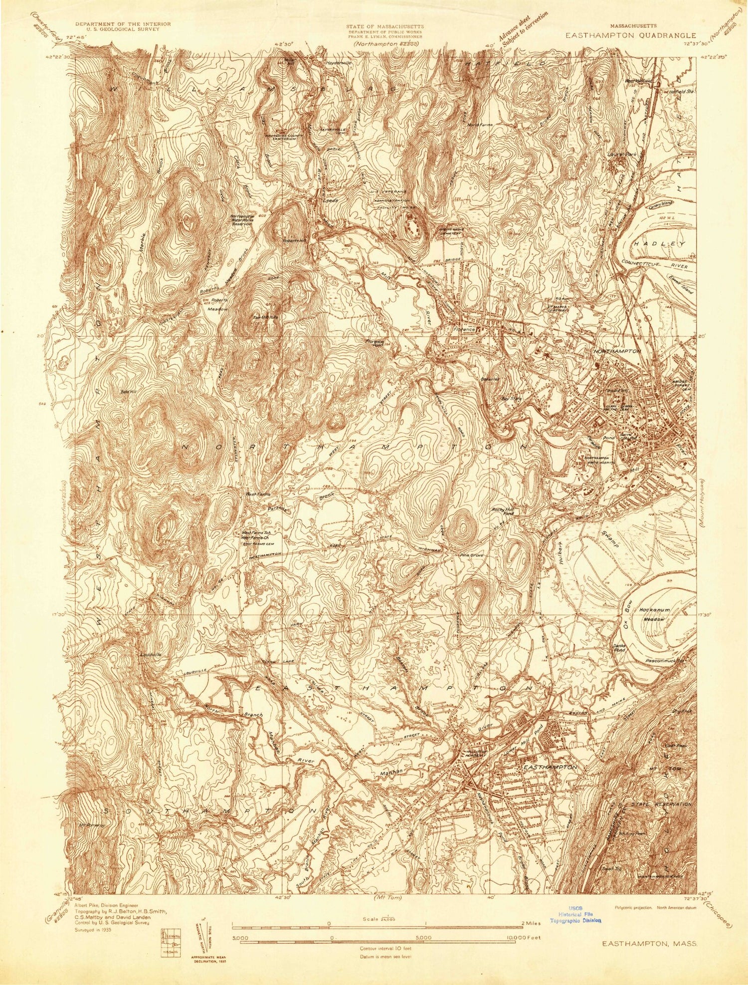 Classic USGS Easthampton Massachusetts 7.5'x7.5' Topo Map Image
