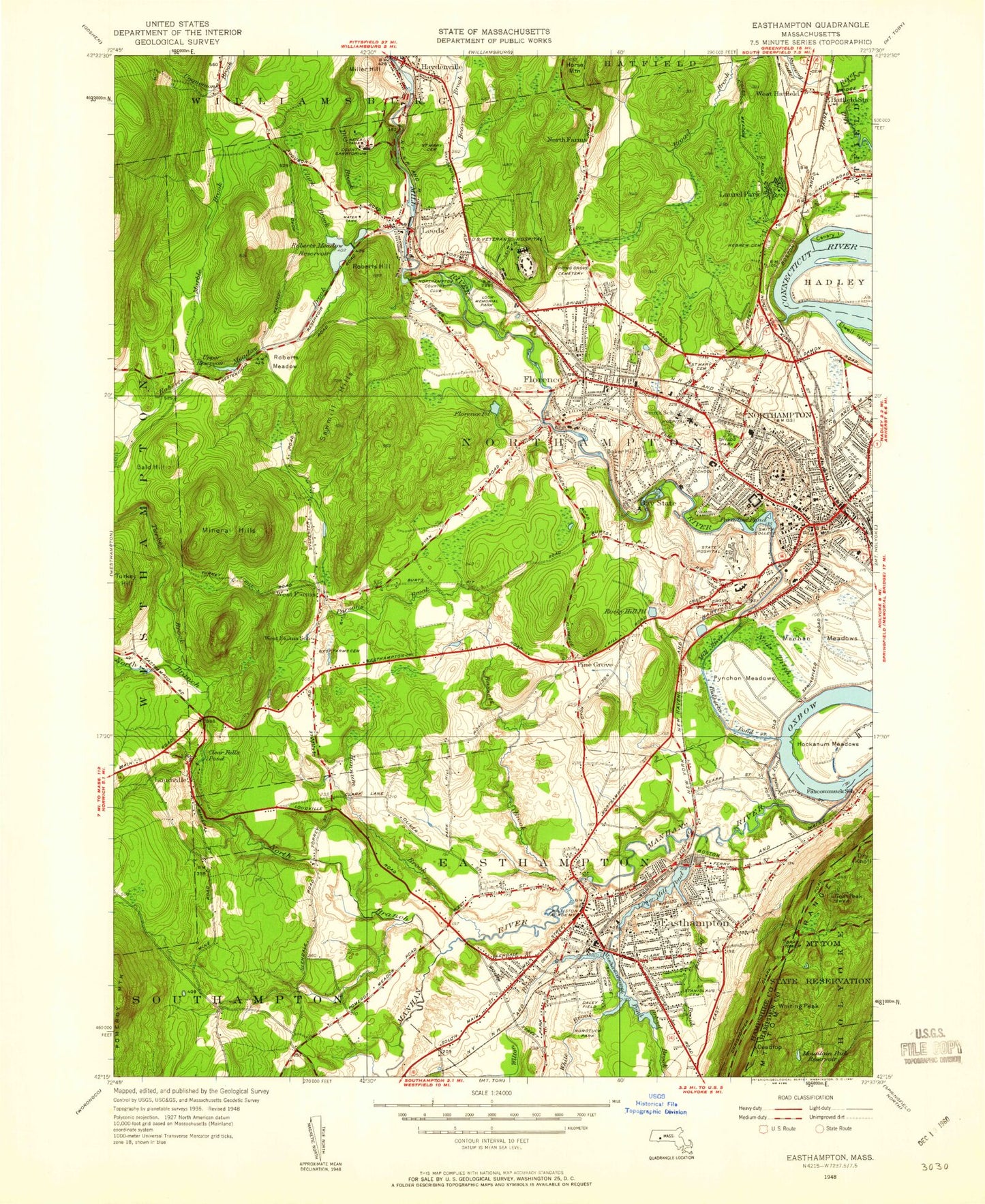 Classic USGS Easthampton Massachusetts 7.5'x7.5' Topo Map Image