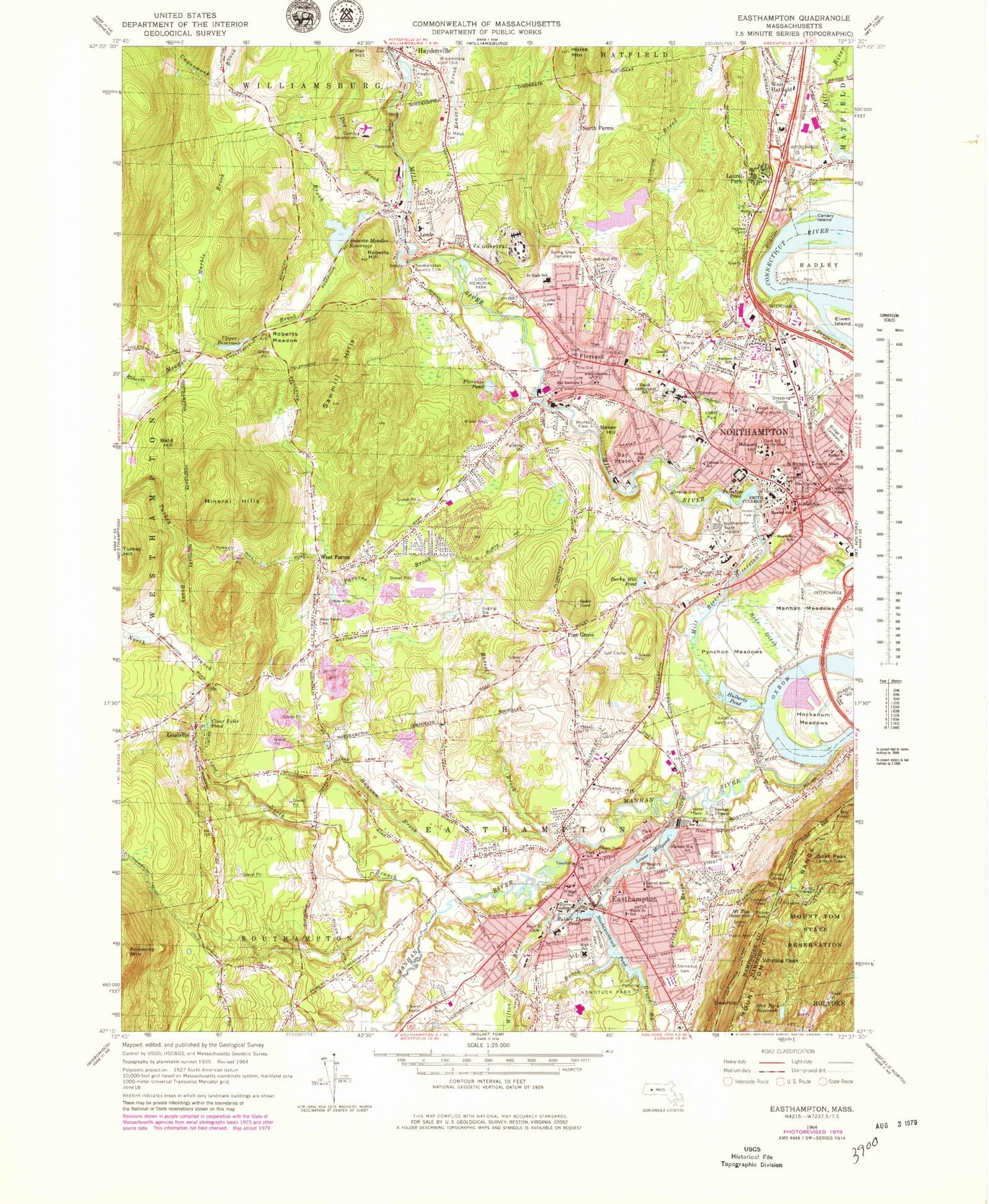 Classic USGS Easthampton Massachusetts 7.5'x7.5' Topo Map Image