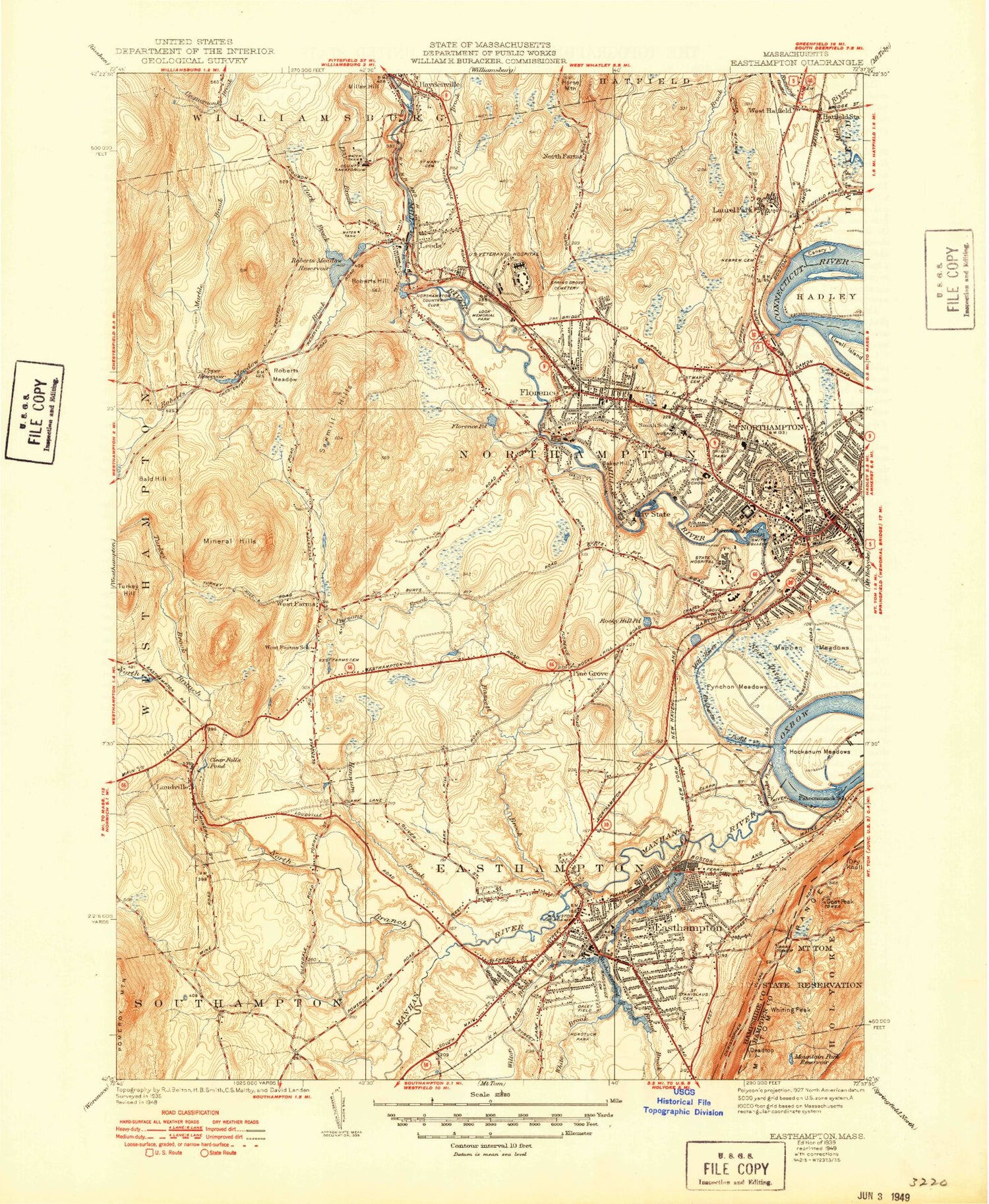 Classic USGS Easthampton Massachusetts 7.5'x7.5' Topo Map Image