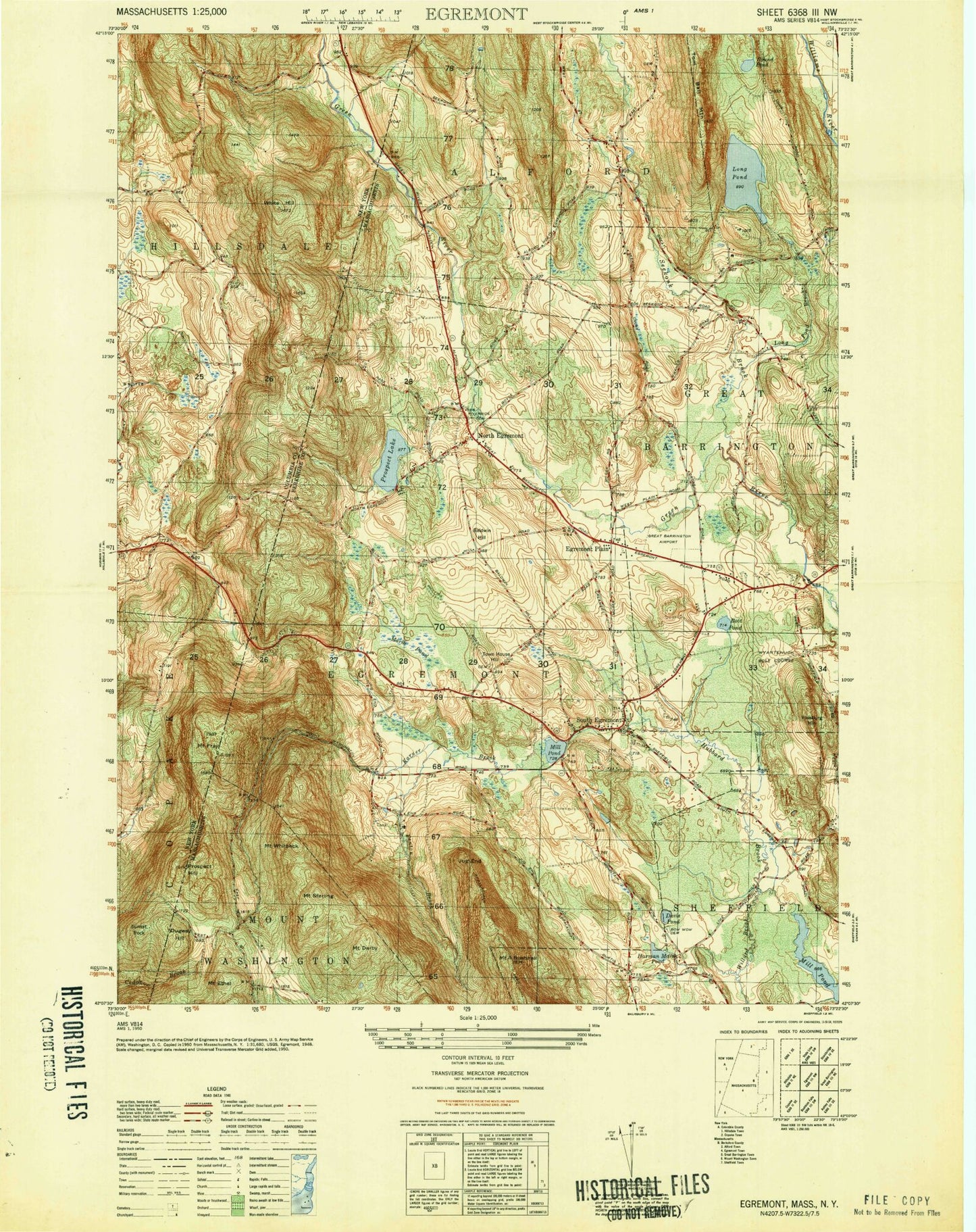 Classic USGS Egremont Massachusetts 7.5'x7.5' Topo Map Image
