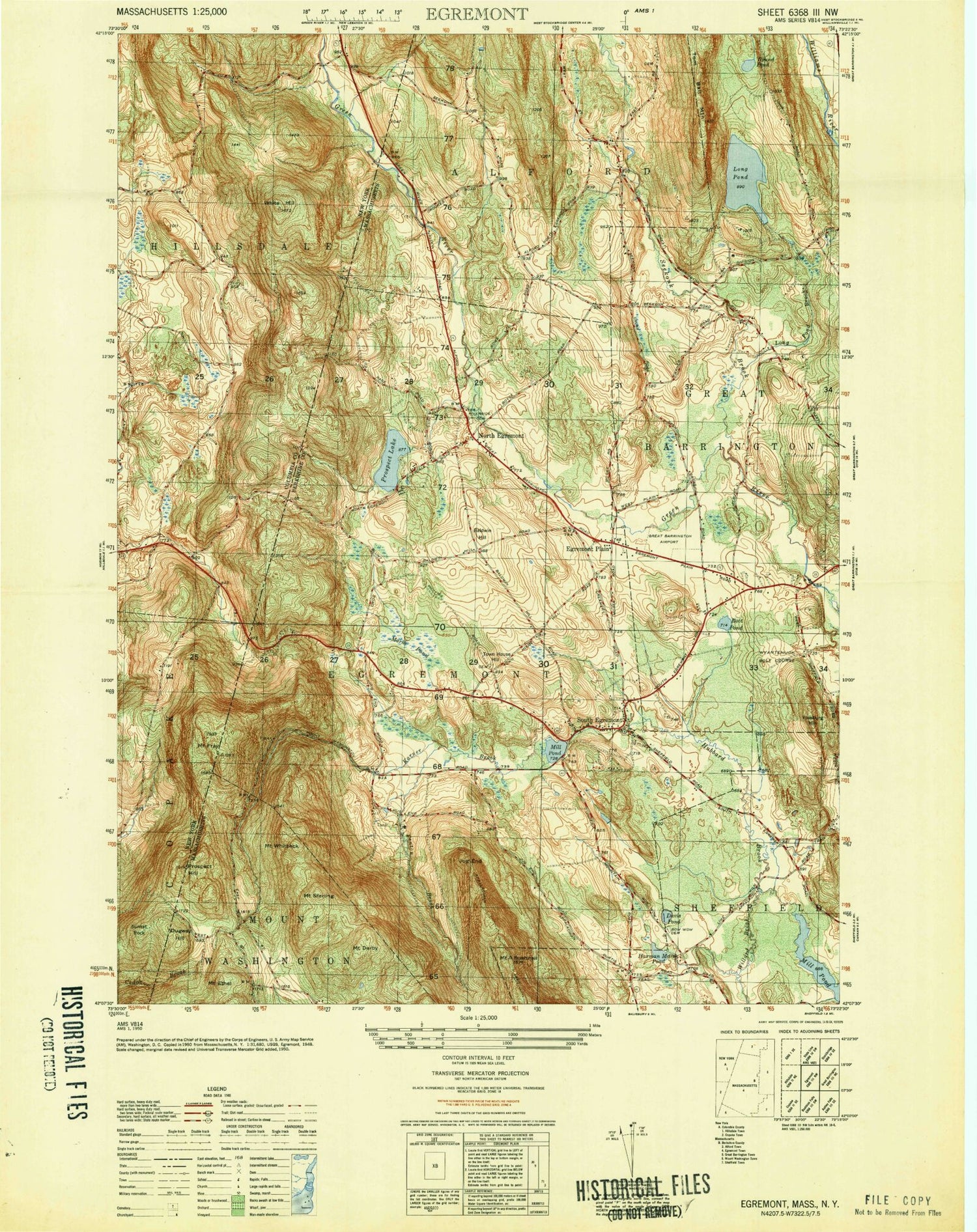 Classic USGS Egremont Massachusetts 7.5'x7.5' Topo Map Image