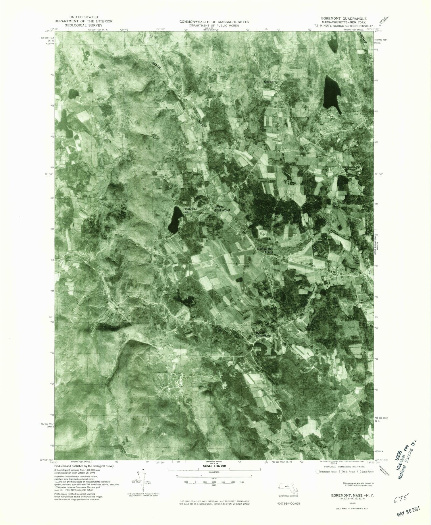 Classic USGS Egremont Massachusetts 7.5'x7.5' Topo Map Image
