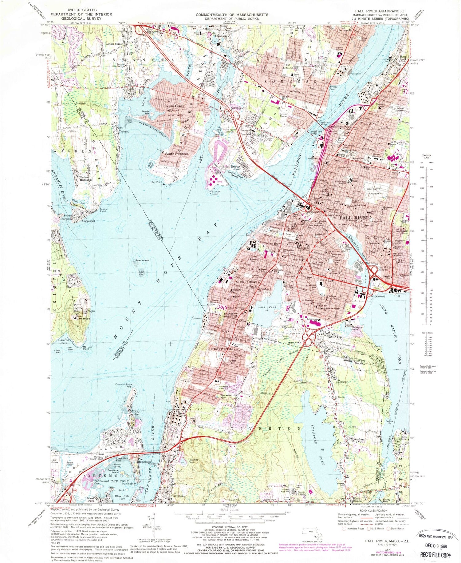 Classic USGS Fall River Massachusetts 7.5'x7.5' Topo Map Image