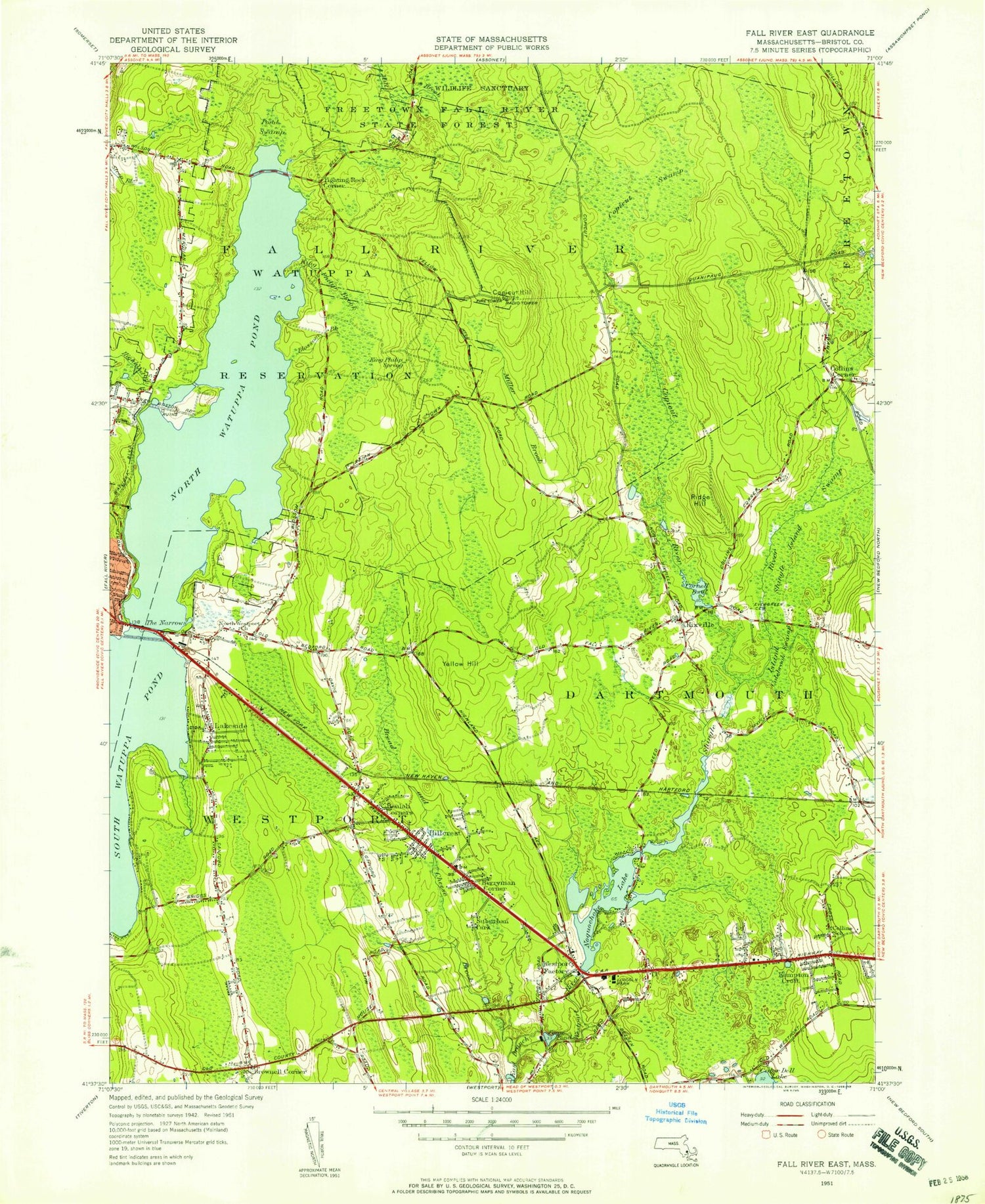 Classic USGS Fall River East Massachusetts 7.5'x7.5' Topo Map Image