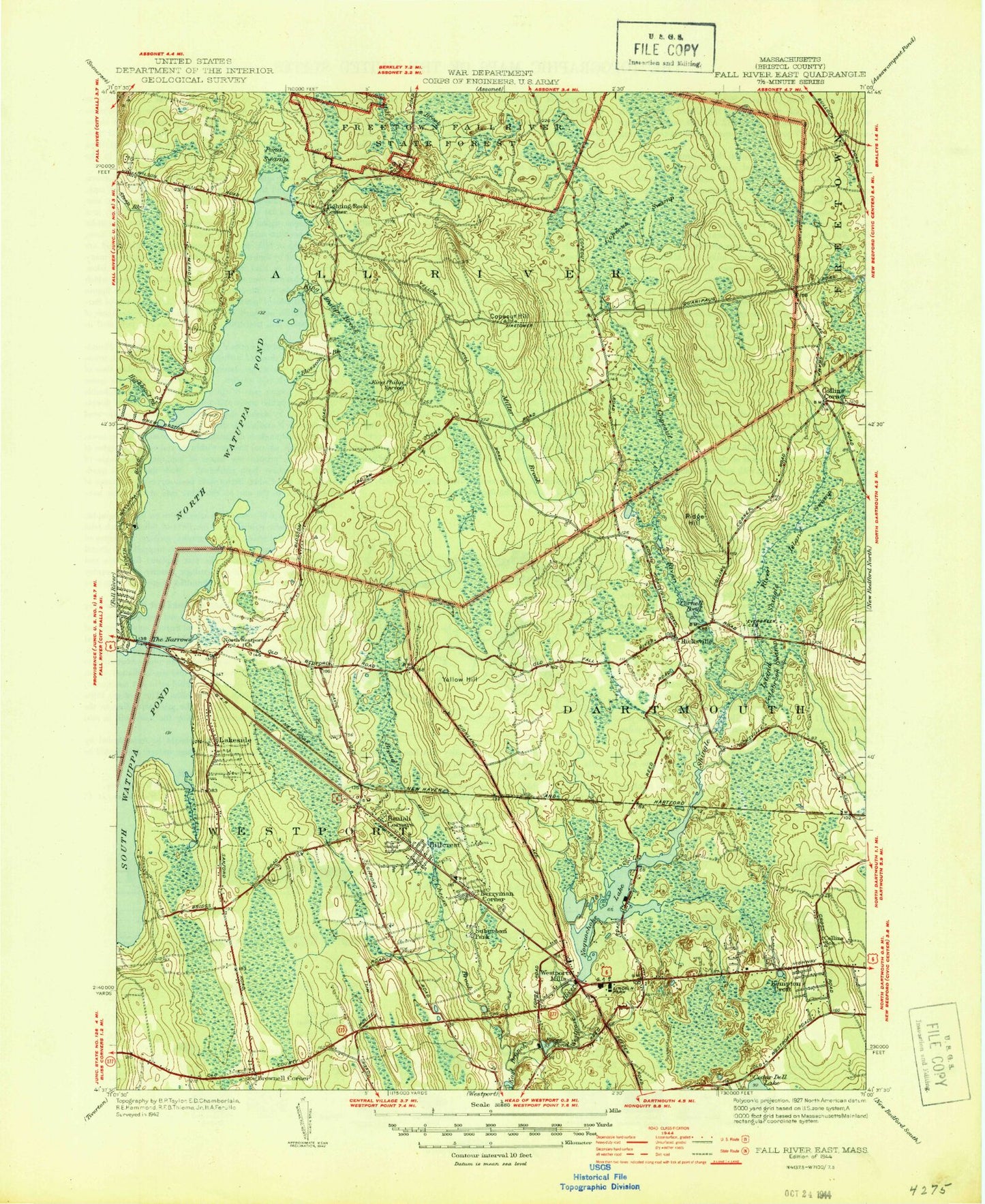 Classic USGS Fall River East Massachusetts 7.5'x7.5' Topo Map Image