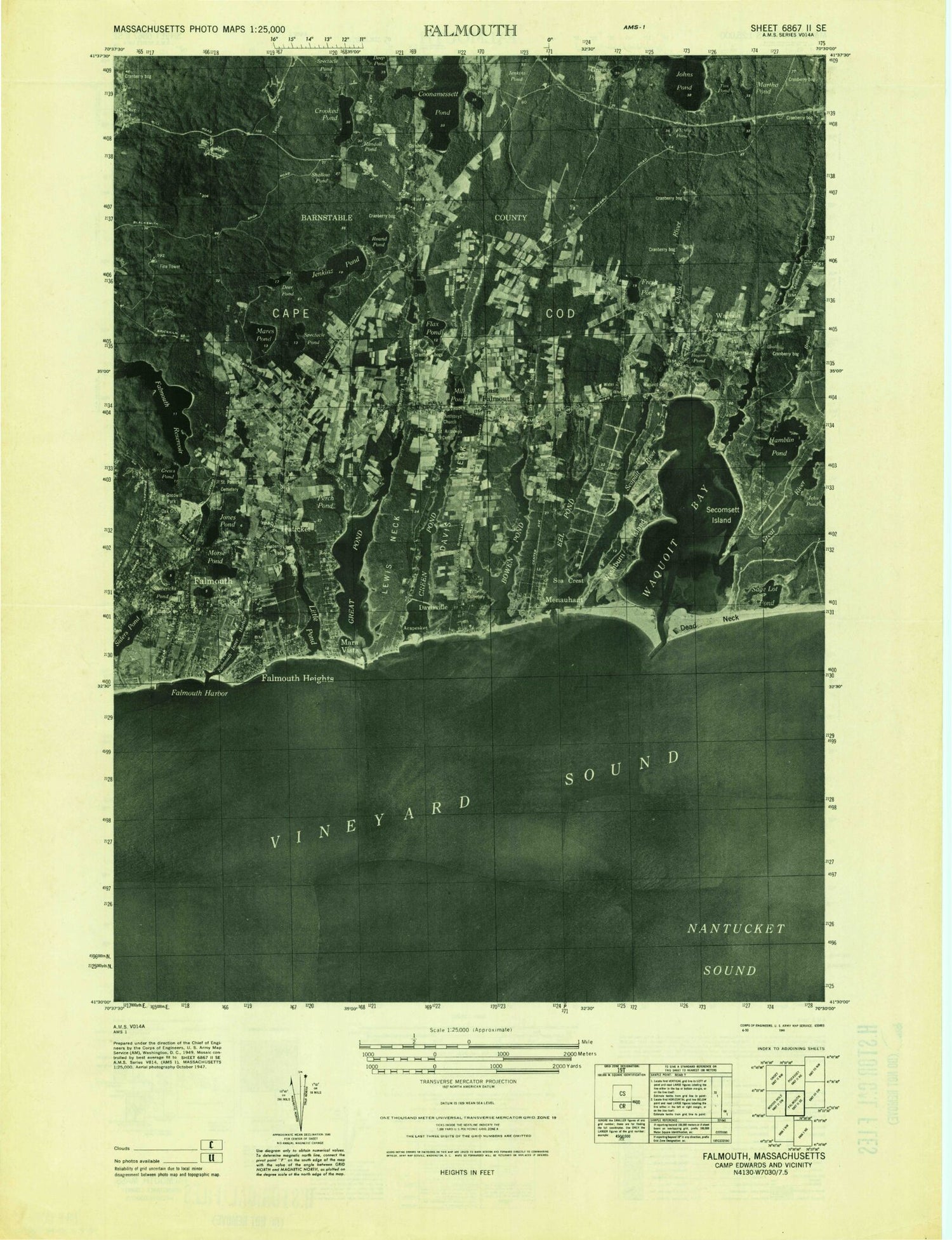 Classic USGS Falmouth Massachusetts 7.5'x7.5' Topo Map Image