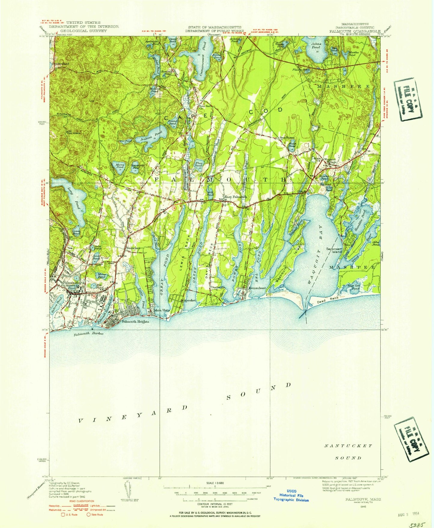 Classic USGS Falmouth Massachusetts 7.5'x7.5' Topo Map Image