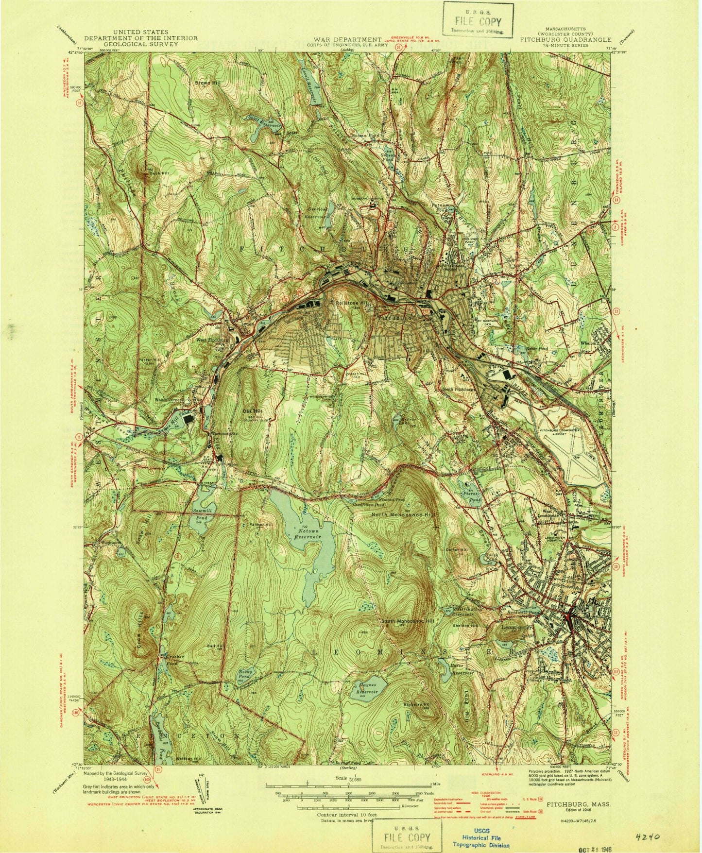 Classic USGS Fitchburg Massachusetts 7.5'x7.5' Topo Map Image