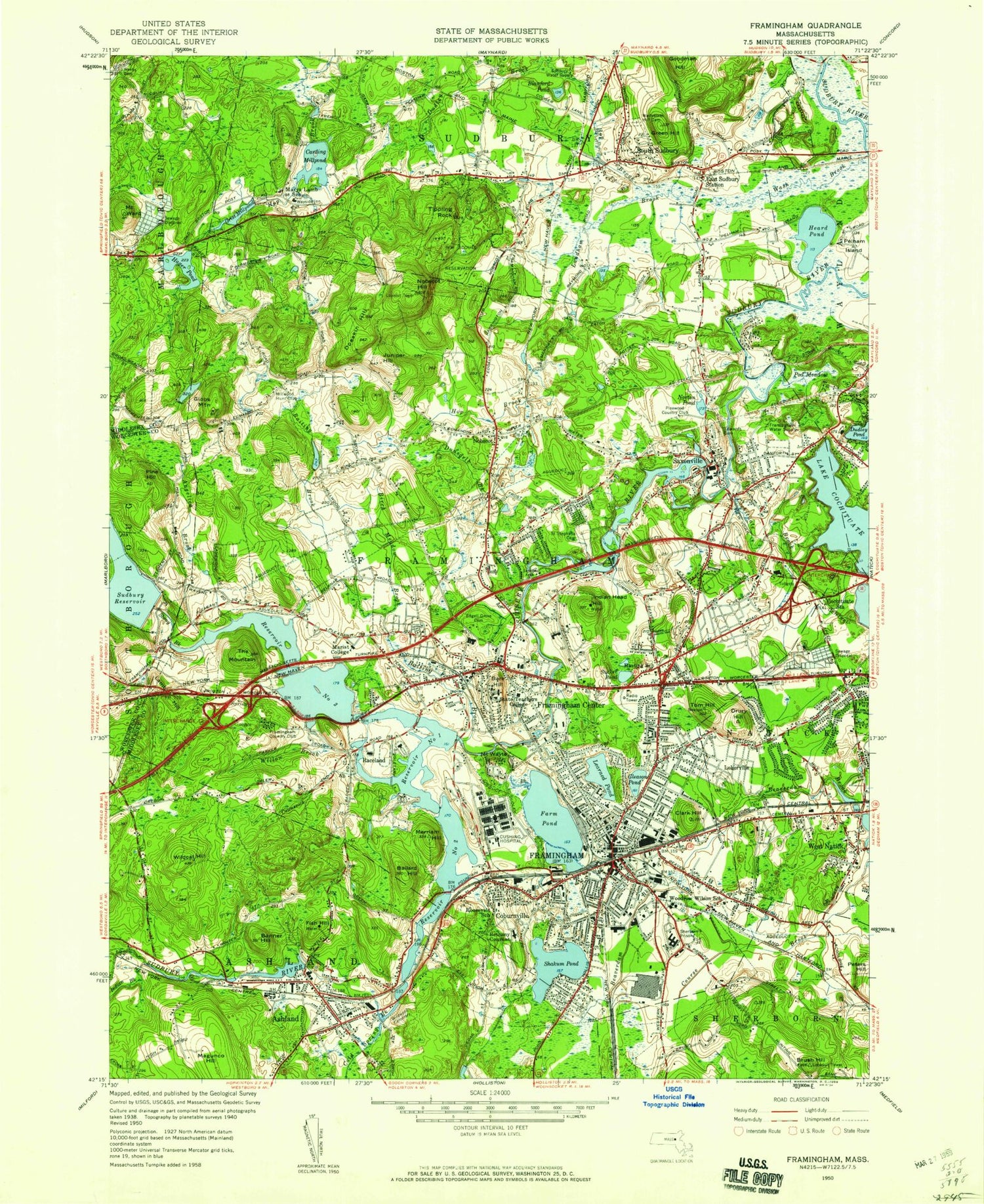 Classic USGS Framingham Massachusetts 7.5'x7.5' Topo Map Image
