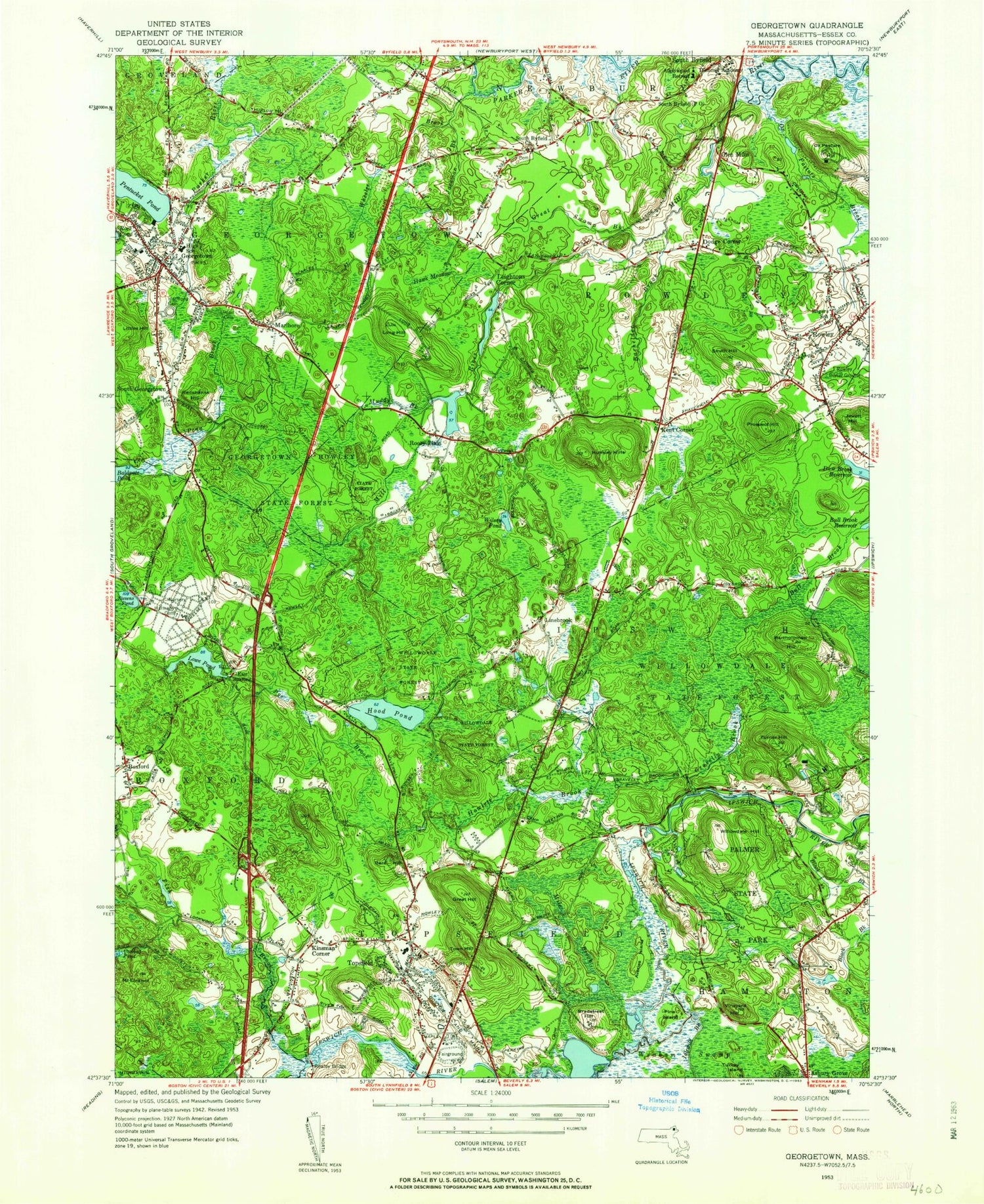 Classic USGS Georgetown Massachusetts 7.5'x7.5' Topo Map Image