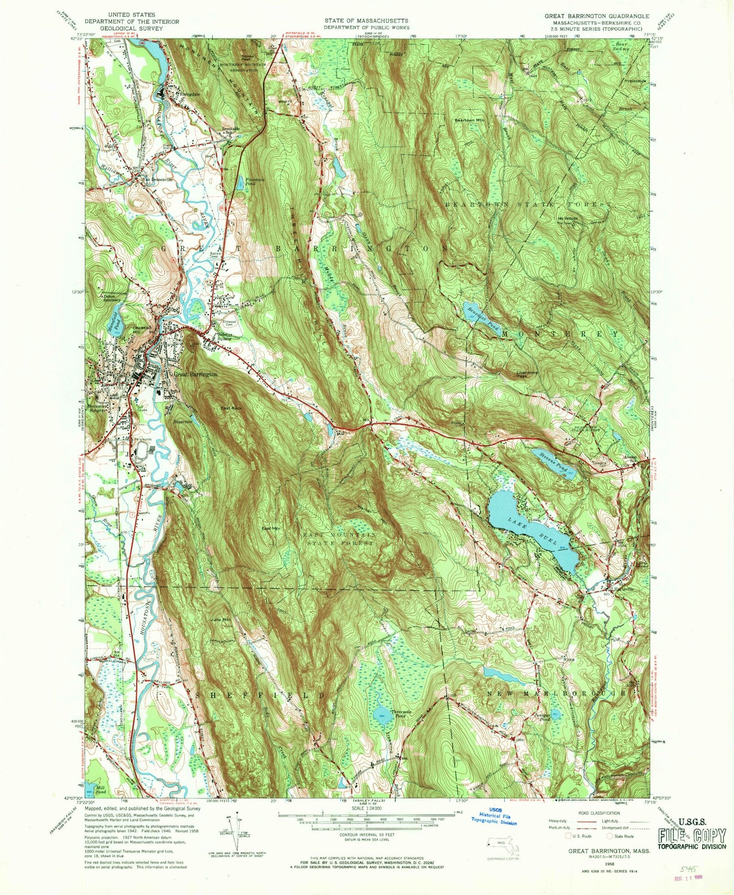 Classic USGS Great Barrington Massachusetts 7.5'x7.5' Topo Map Image