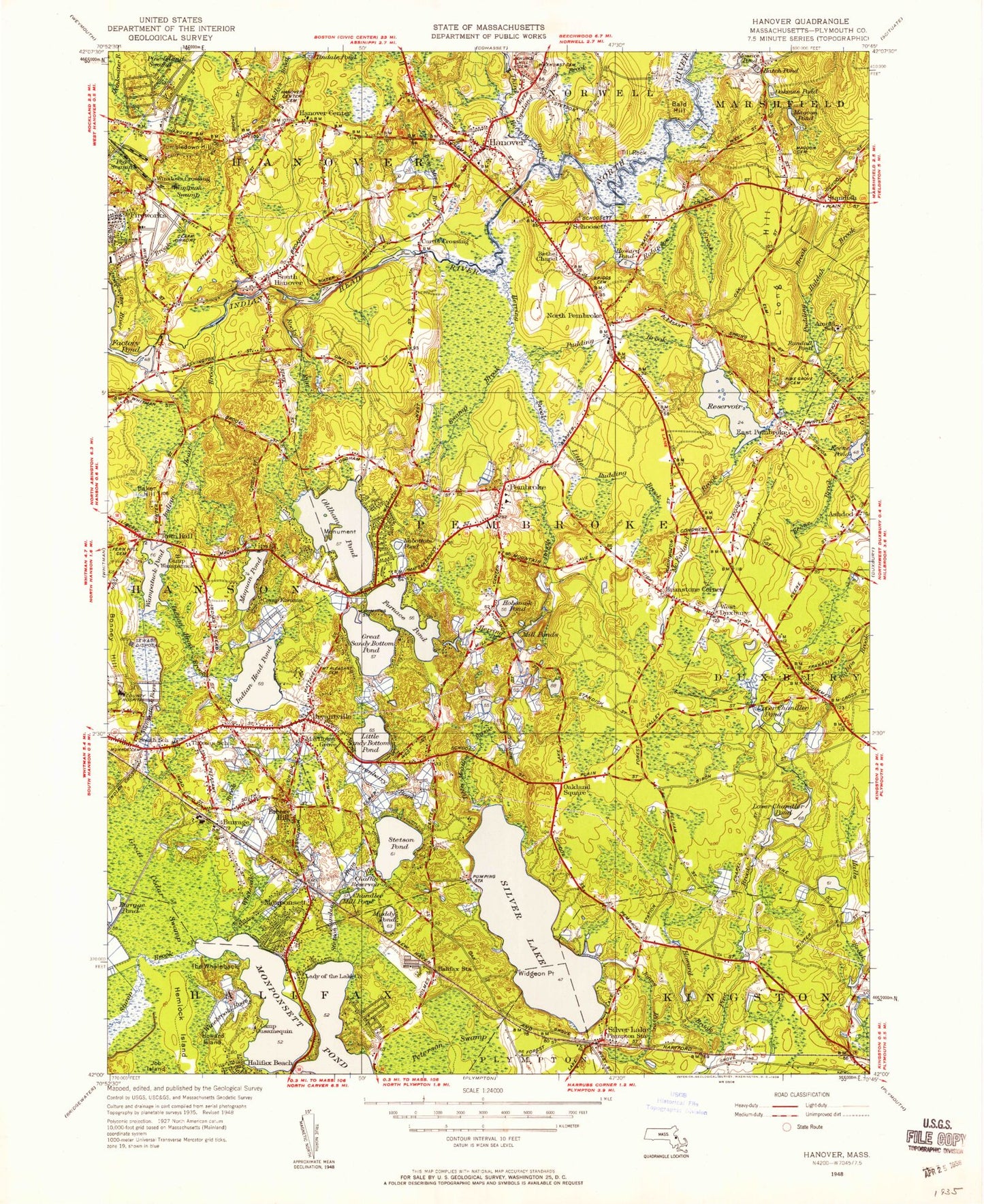Classic USGS Hanover Massachusetts 7.5'x7.5' Topo Map Image
