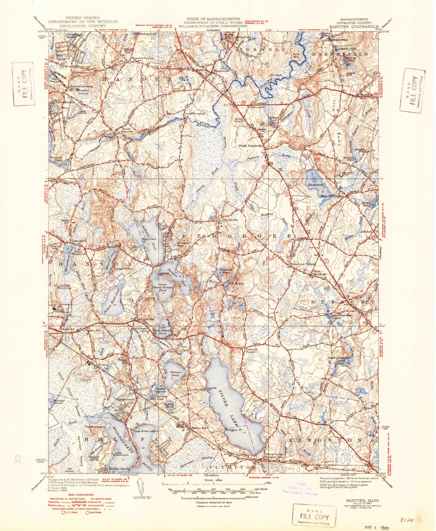 Classic USGS Hanover Massachusetts 7.5'x7.5' Topo Map Image