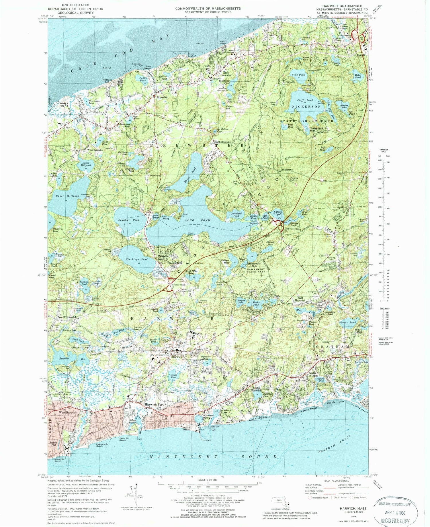 Classic USGS Harwich Massachusetts 7.5'x7.5' Topo Map Image