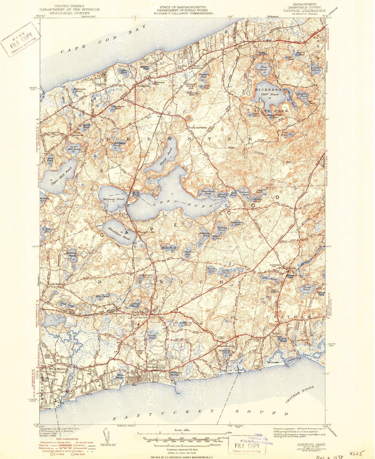 Classic USGS Harwich Massachusetts 7.5'x7.5' Topo Map Image