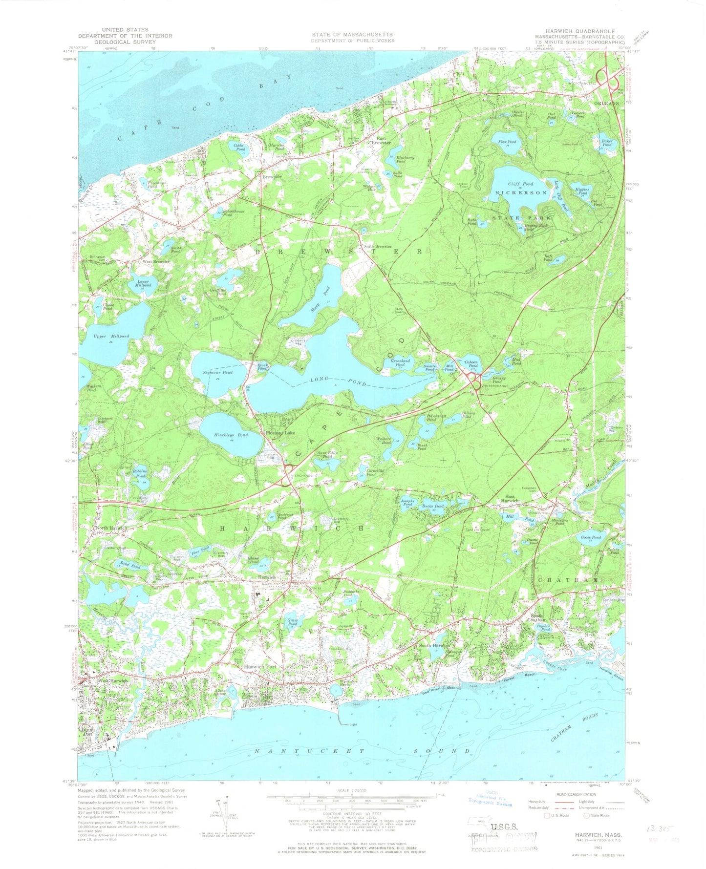 Classic USGS Harwich Massachusetts 7.5'x7.5' Topo Map Image