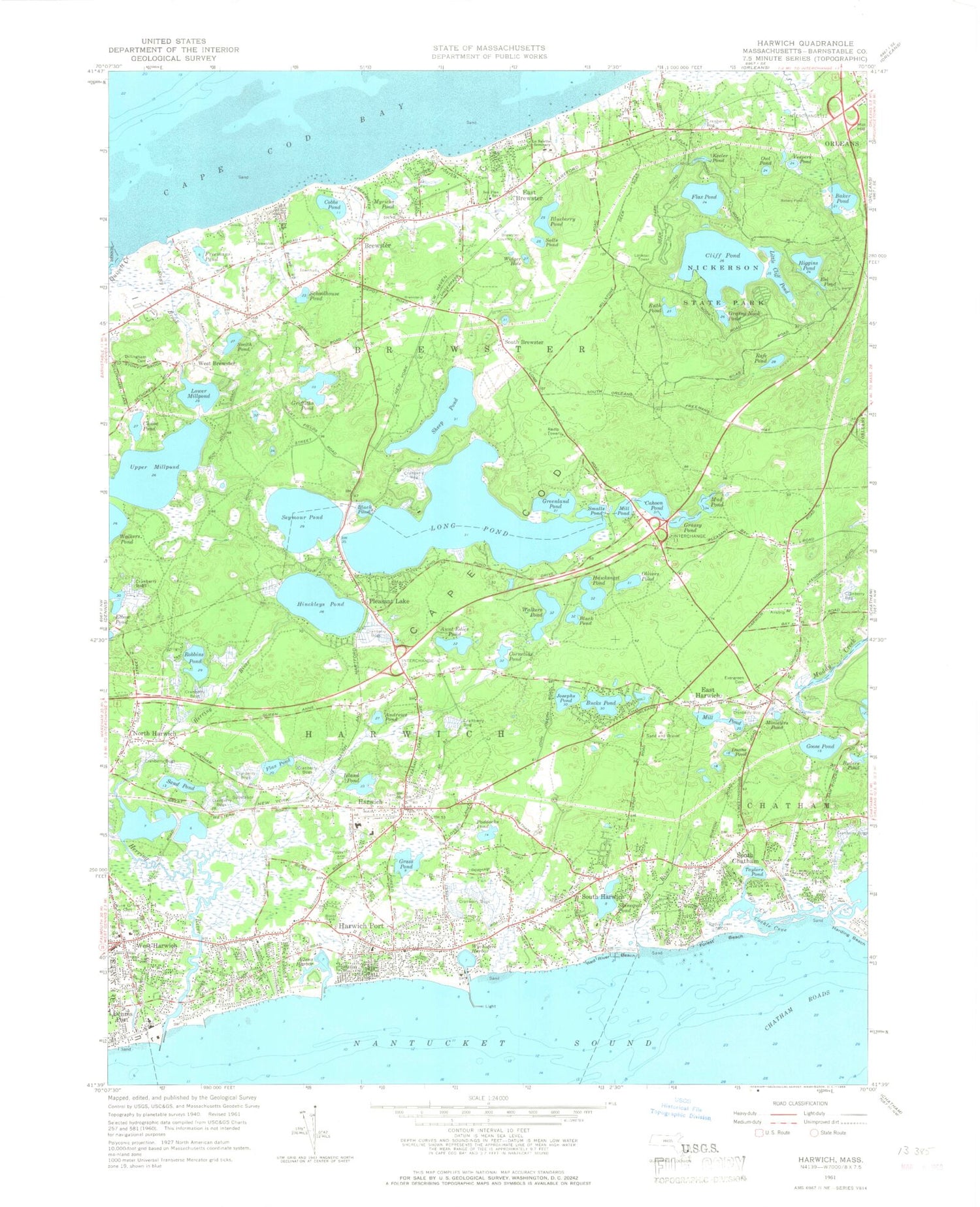 Classic USGS Harwich Massachusetts 7.5'x7.5' Topo Map Image