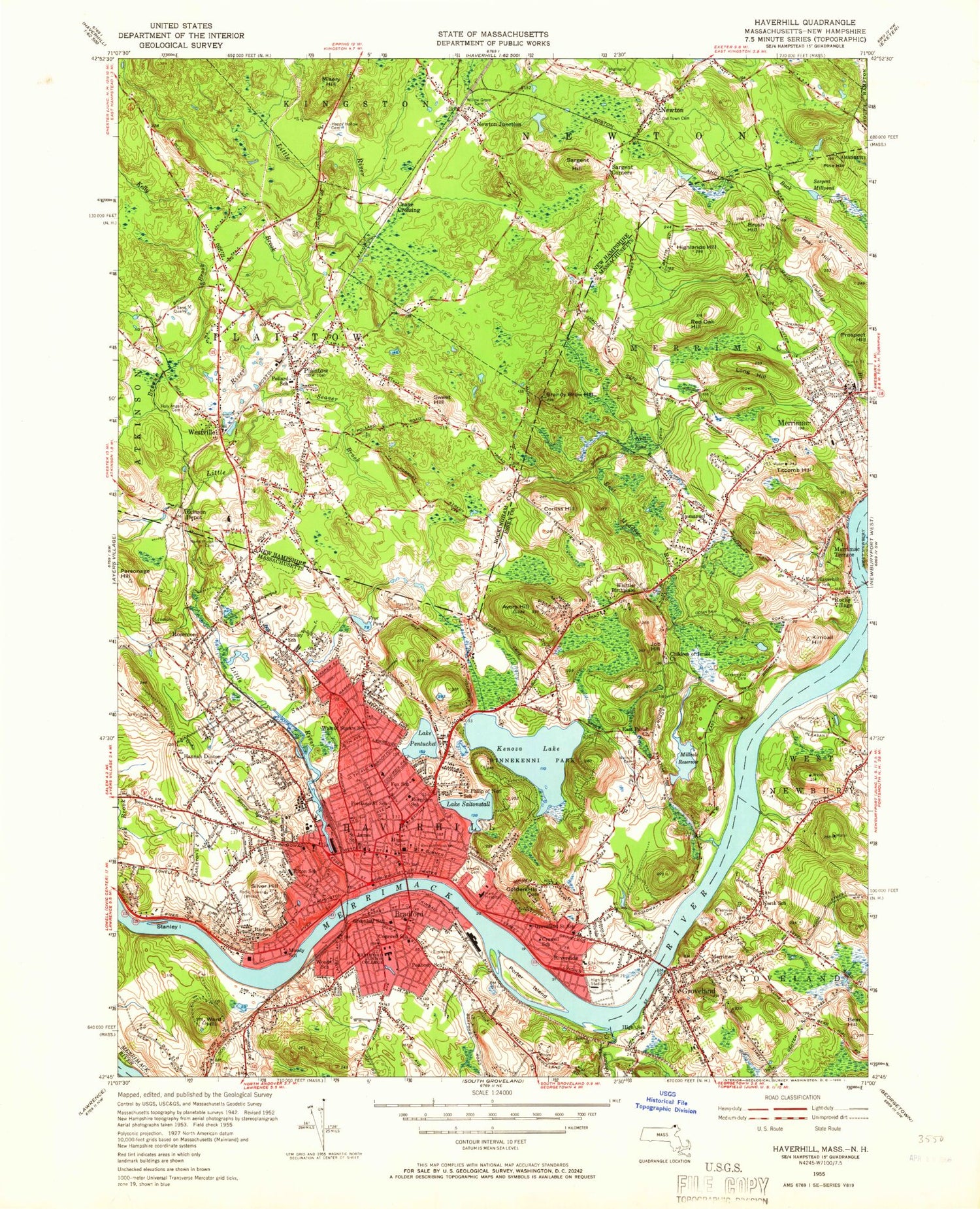 Classic USGS Haverhill Massachusetts 7.5'x7.5' Topo Map Image