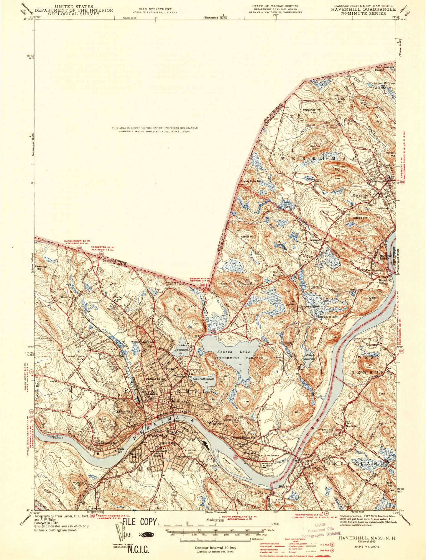 Classic USGS Haverhill Massachusetts 7.5'x7.5' Topo Map Image