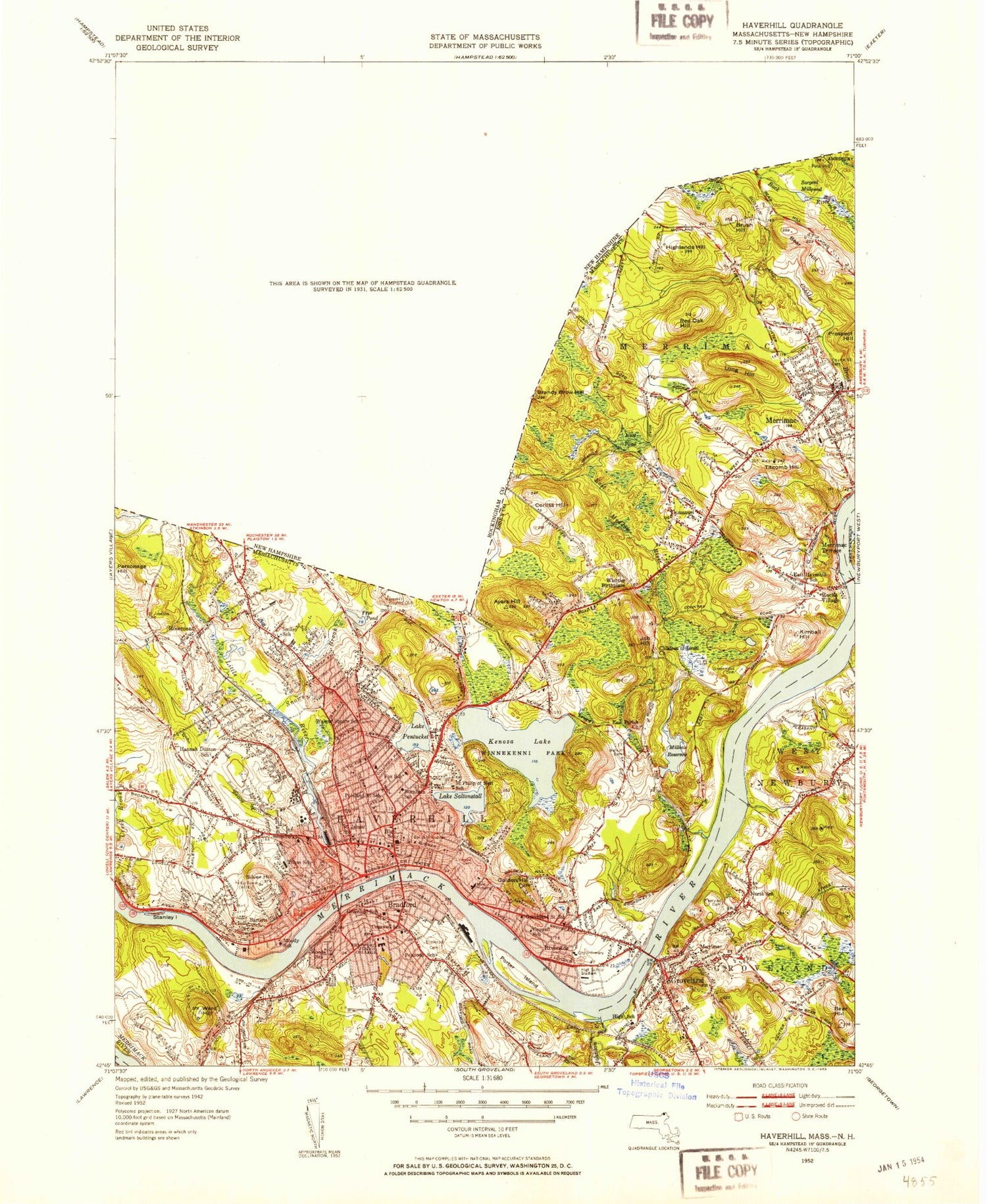 Classic USGS Haverhill Massachusetts 7.5'x7.5' Topo Map Image
