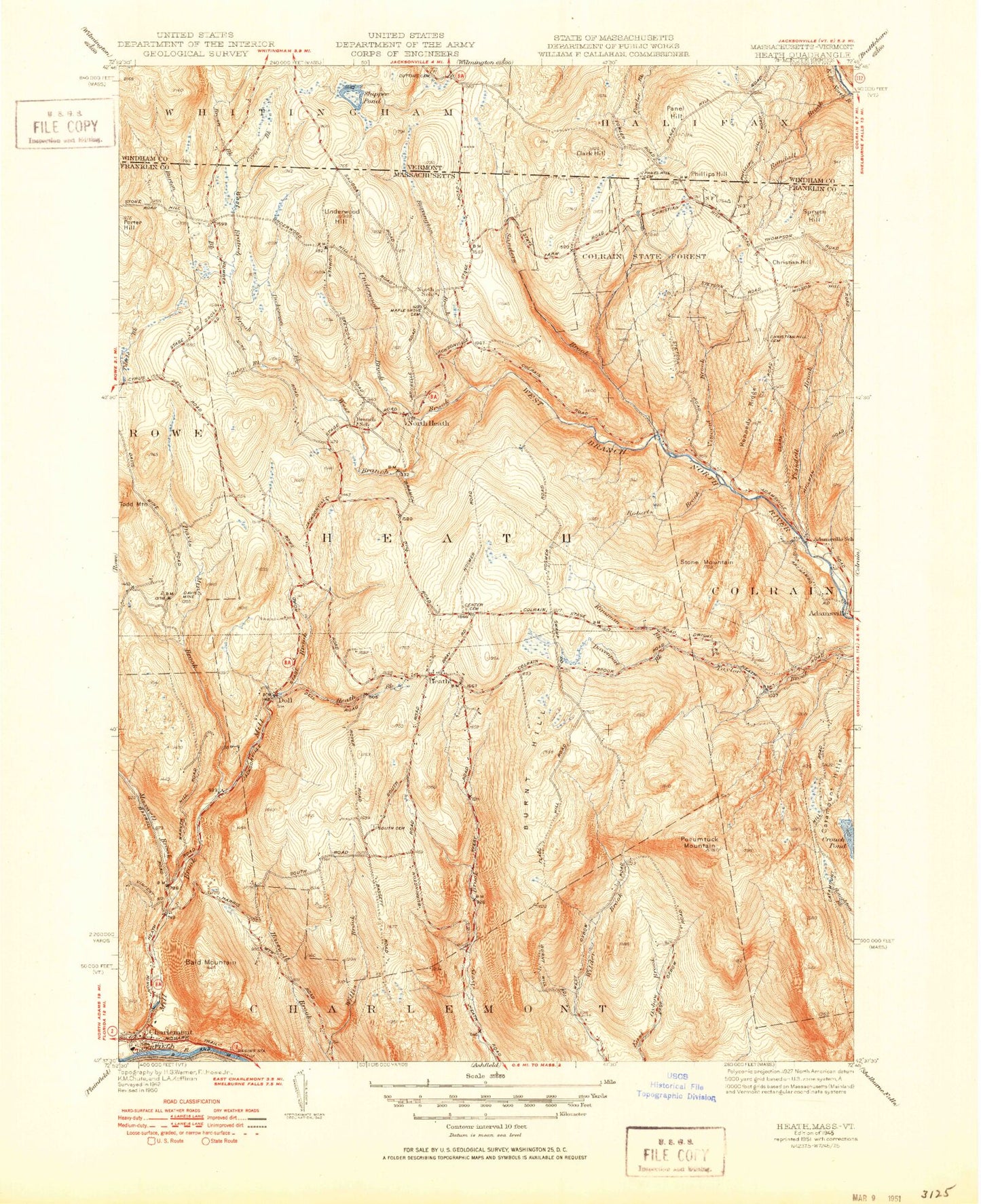 Classic USGS Heath Massachusetts 7.5'x7.5' Topo Map Image