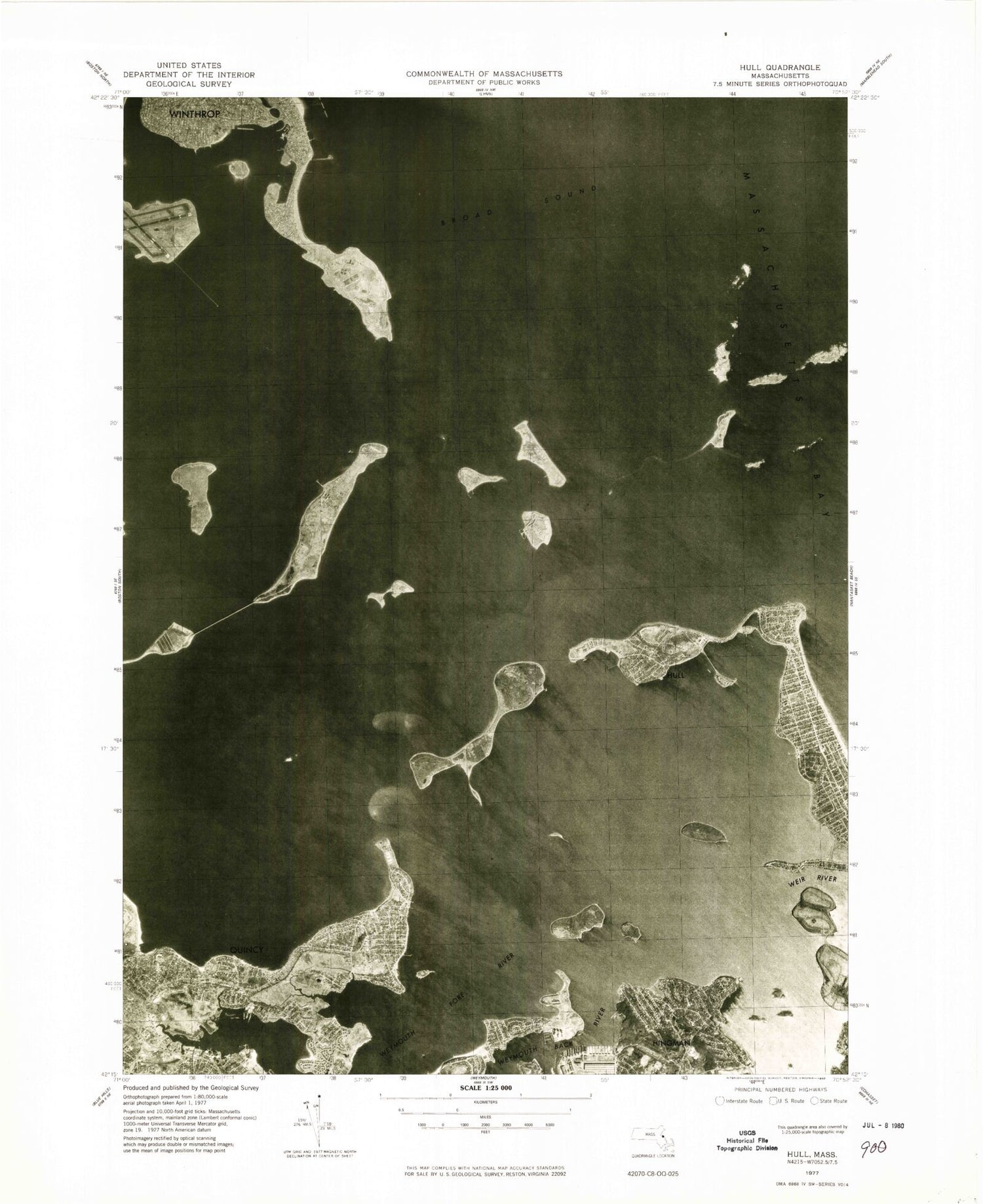 Classic USGS Hull Massachusetts 7.5'x7.5' Topo Map Image