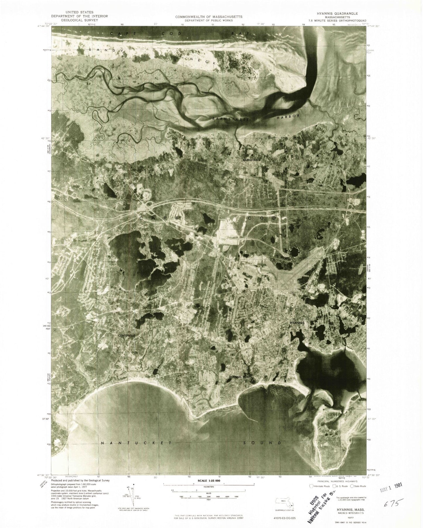 Classic USGS Hyannis Massachusetts 7.5'x7.5' Topo Map Image