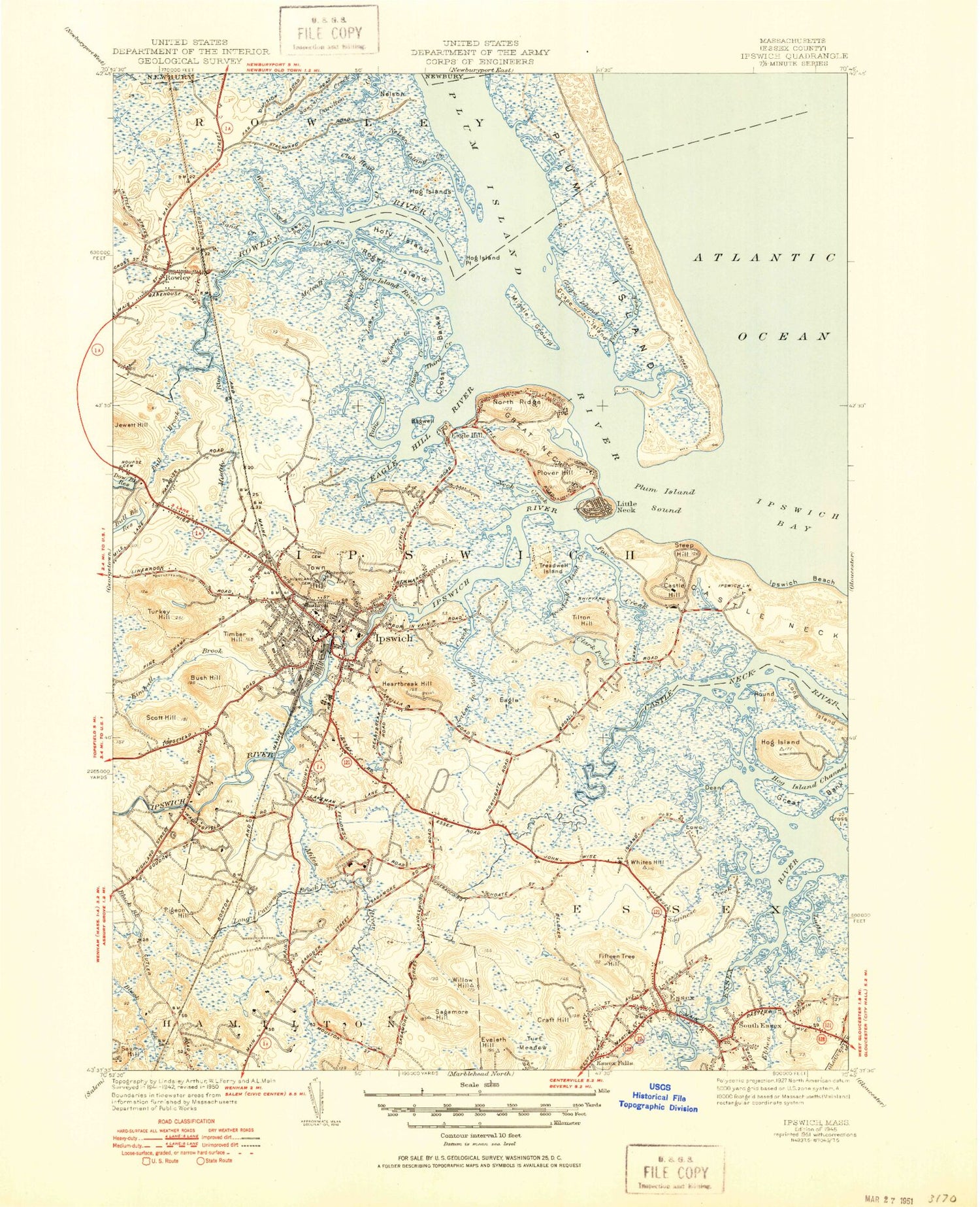 Classic USGS Ipswich Massachusetts 7.5'x7.5' Topo Map Image