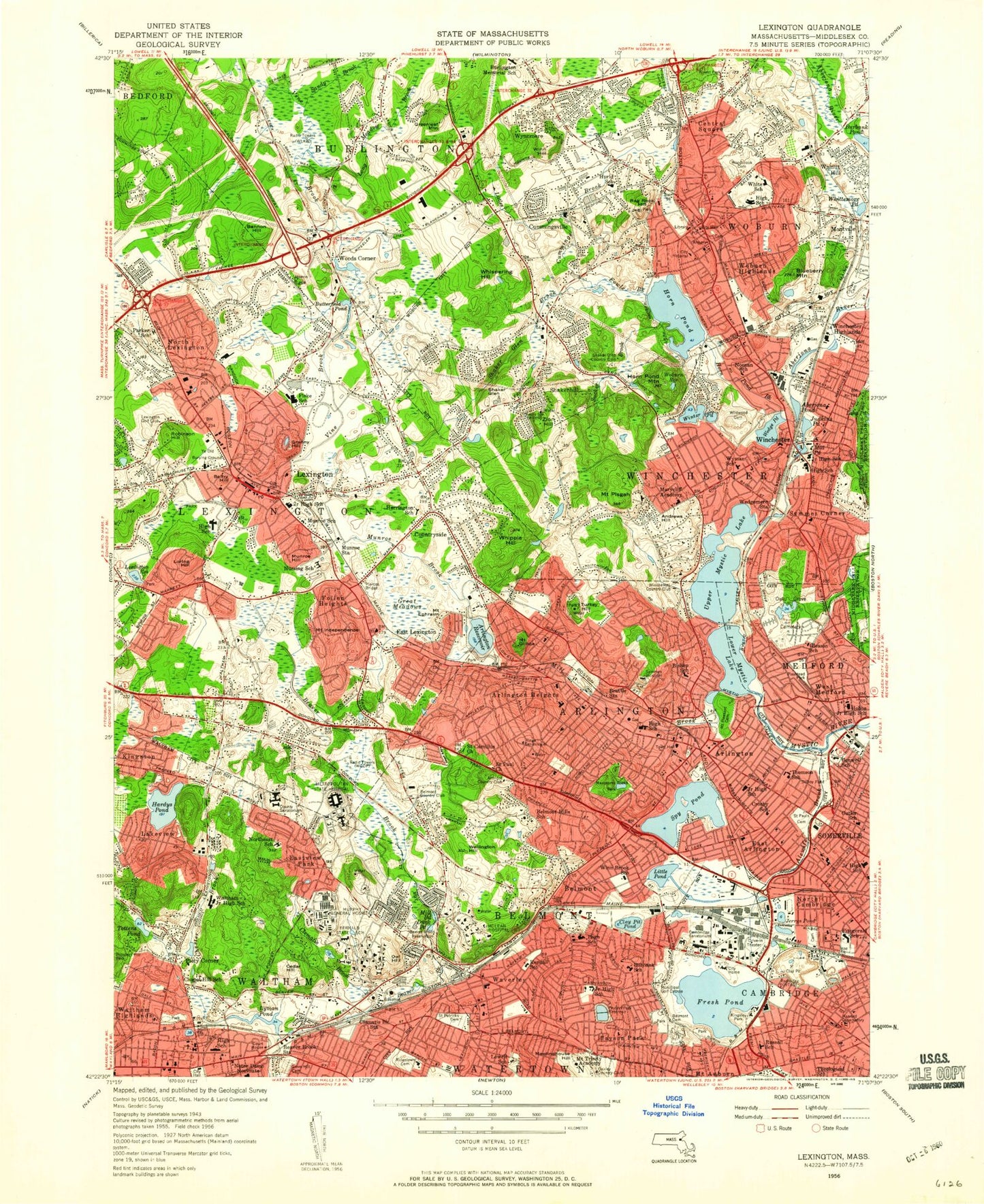 Classic USGS Lexington Massachusetts 7.5'x7.5' Topo Map Image