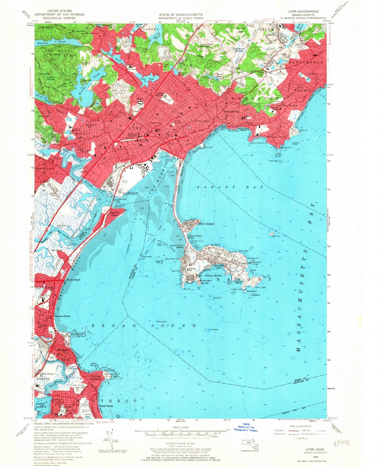 Classic USGS Lynn Massachusetts 7.5'x7.5' Topo Map Image