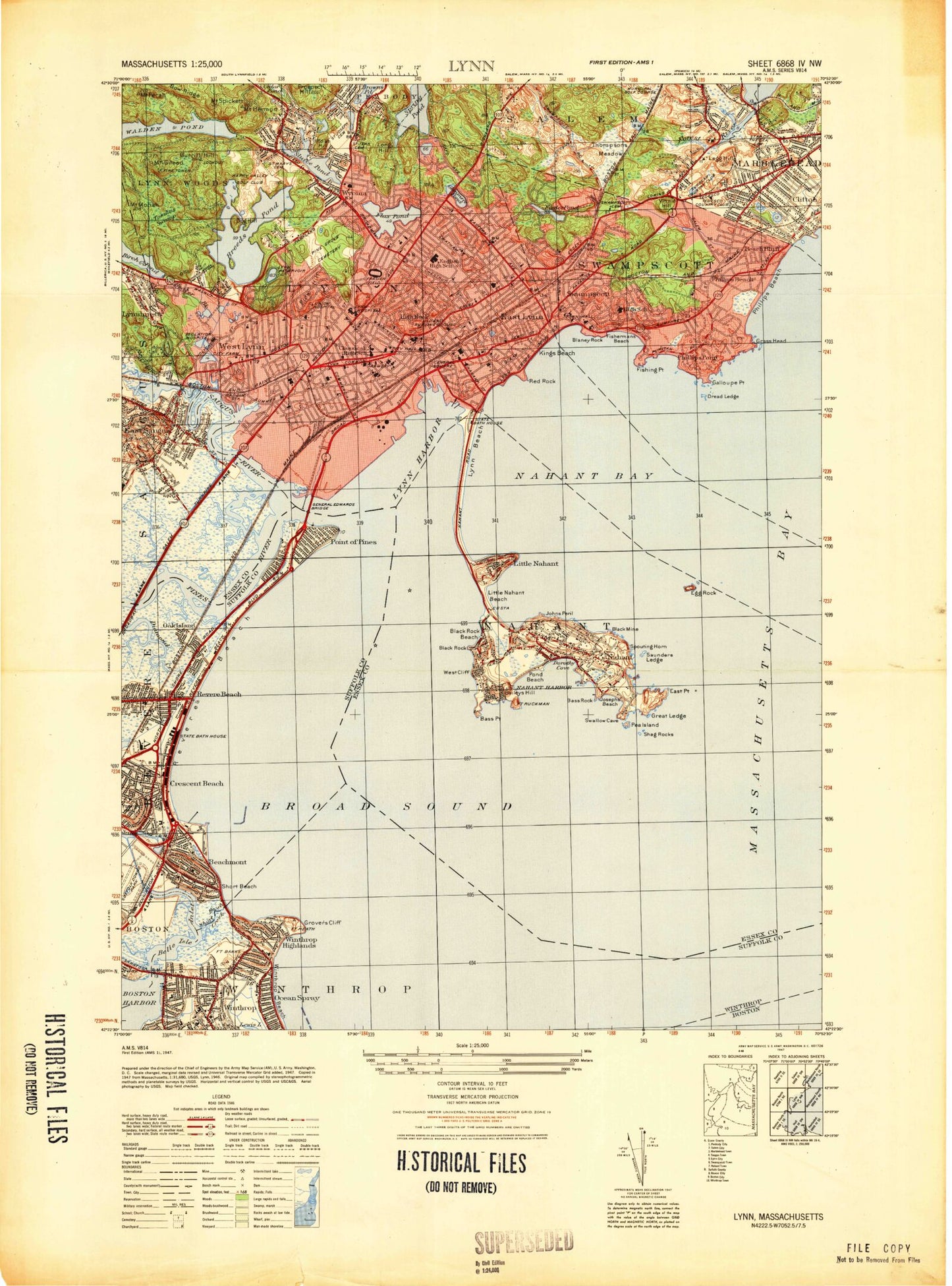 Classic USGS Lynn Massachusetts 7.5'x7.5' Topo Map Image
