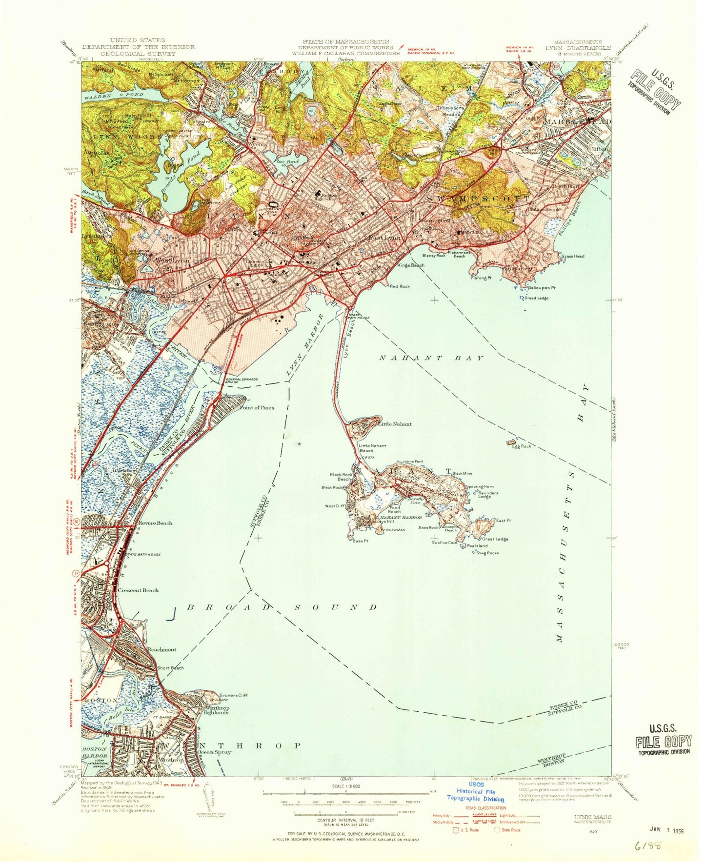 Classic USGS Lynn Massachusetts 7.5'x7.5' Topo Map Image