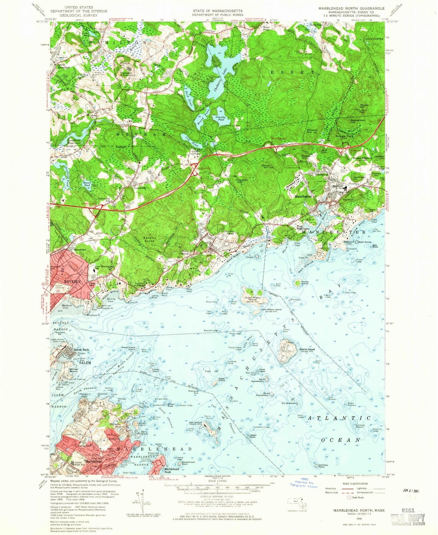 Classic USGS Marblehead North Massachusetts 7.5'x7.5' Topo Map Image