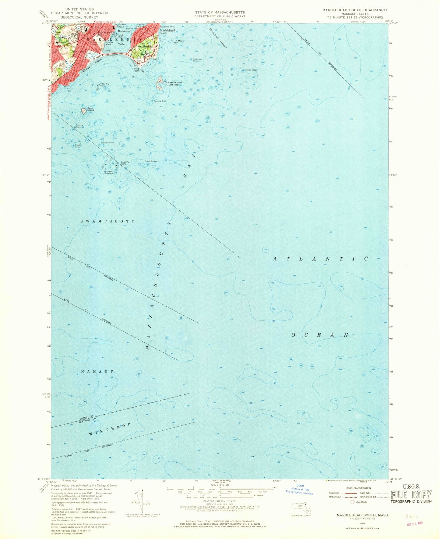 Classic USGS Marblehead South Massachusetts 7.5'x7.5' Topo Map Image