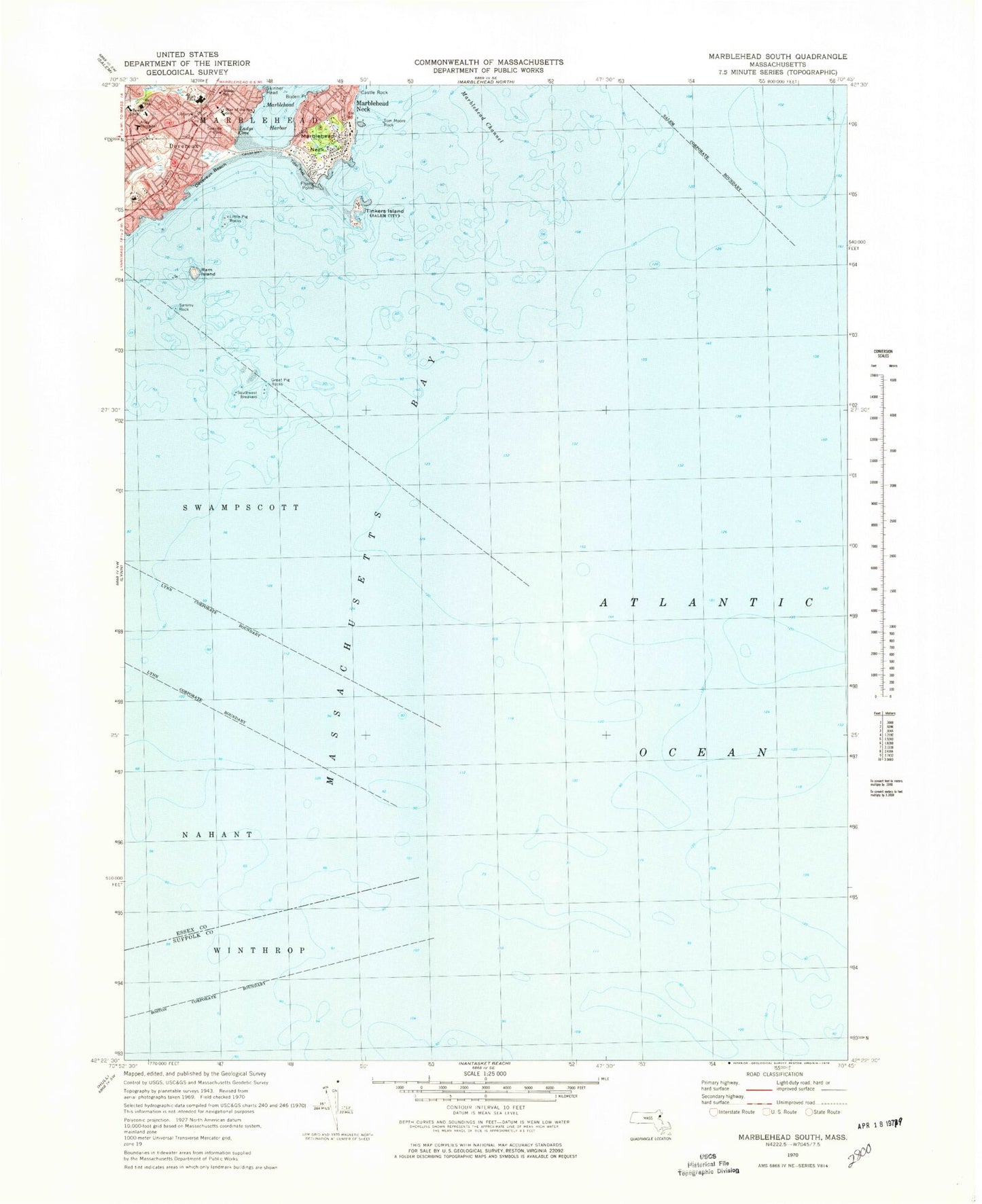 Classic USGS Marblehead South Massachusetts 7.5'x7.5' Topo Map Image