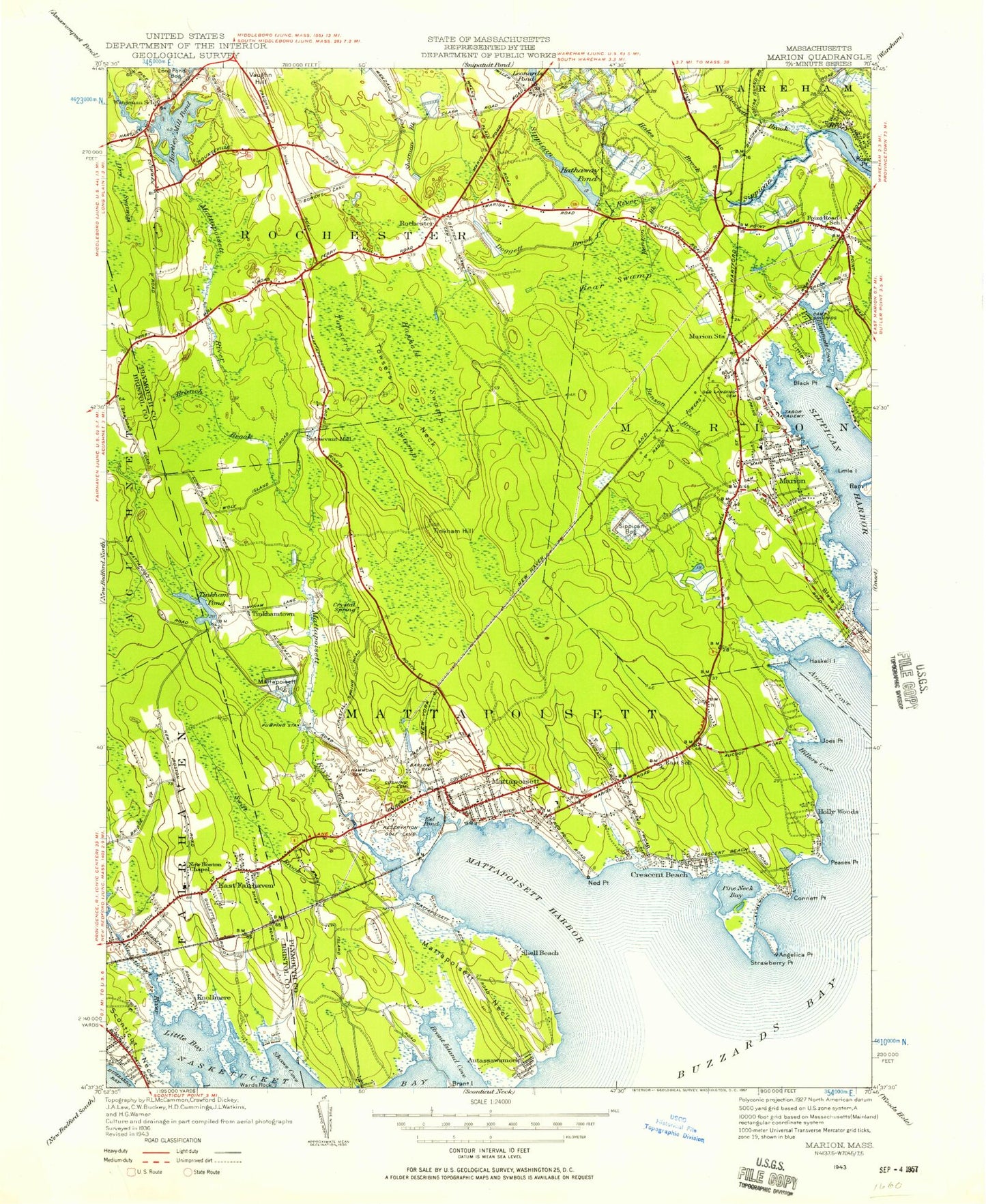 Classic USGS Marion Massachusetts 7.5'x7.5' Topo Map Image
