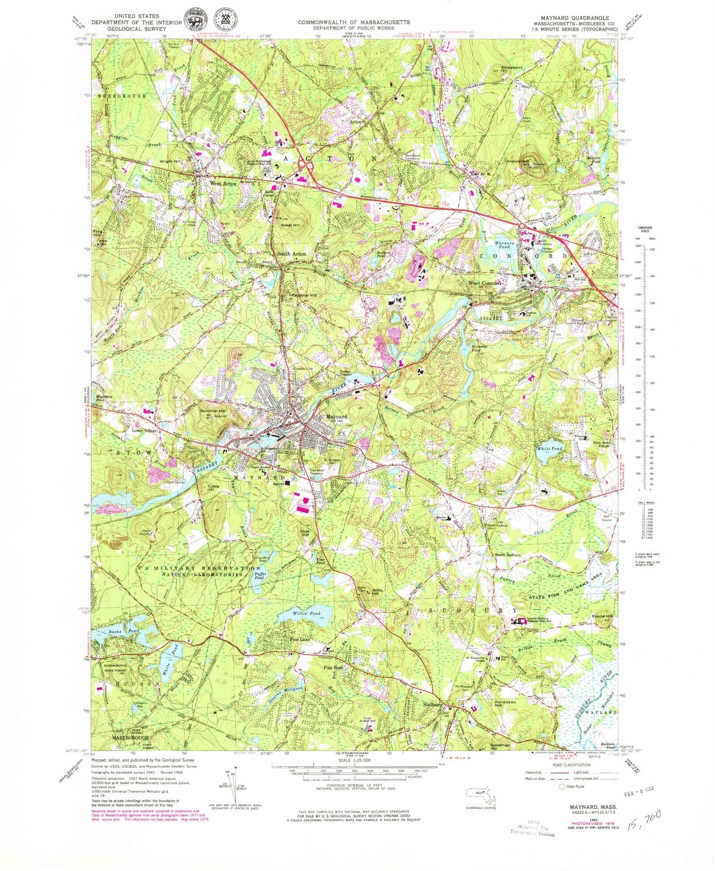 Classic USGS Maynard Massachusetts 7.5'x7.5' Topo Map Image