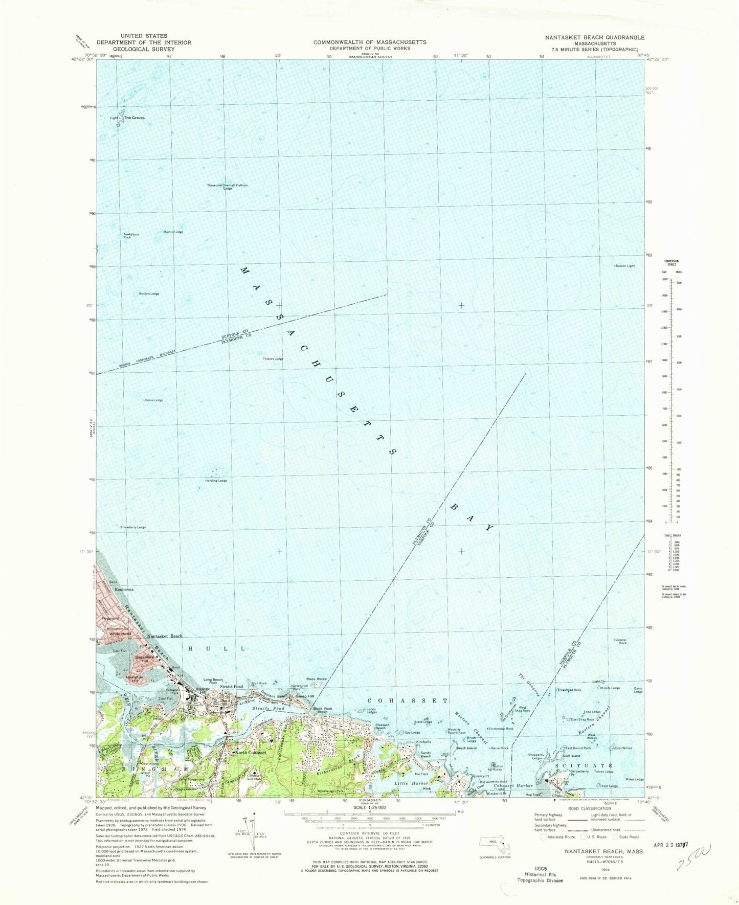 Classic USGS Nantasket Beach Massachusetts 7.5'x7.5' Topo Map Image