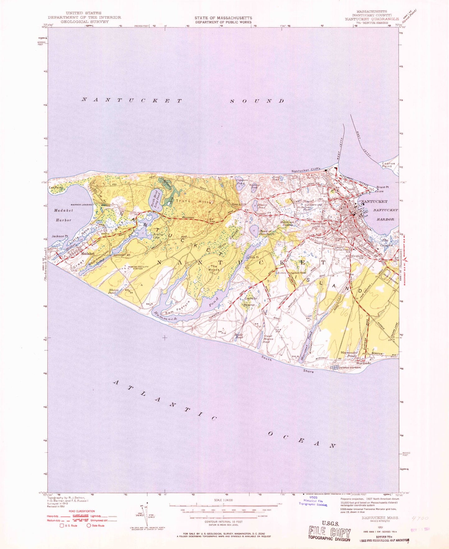 Classic USGS Nantucket Massachusetts 7.5'x7.5' Topo Map Image