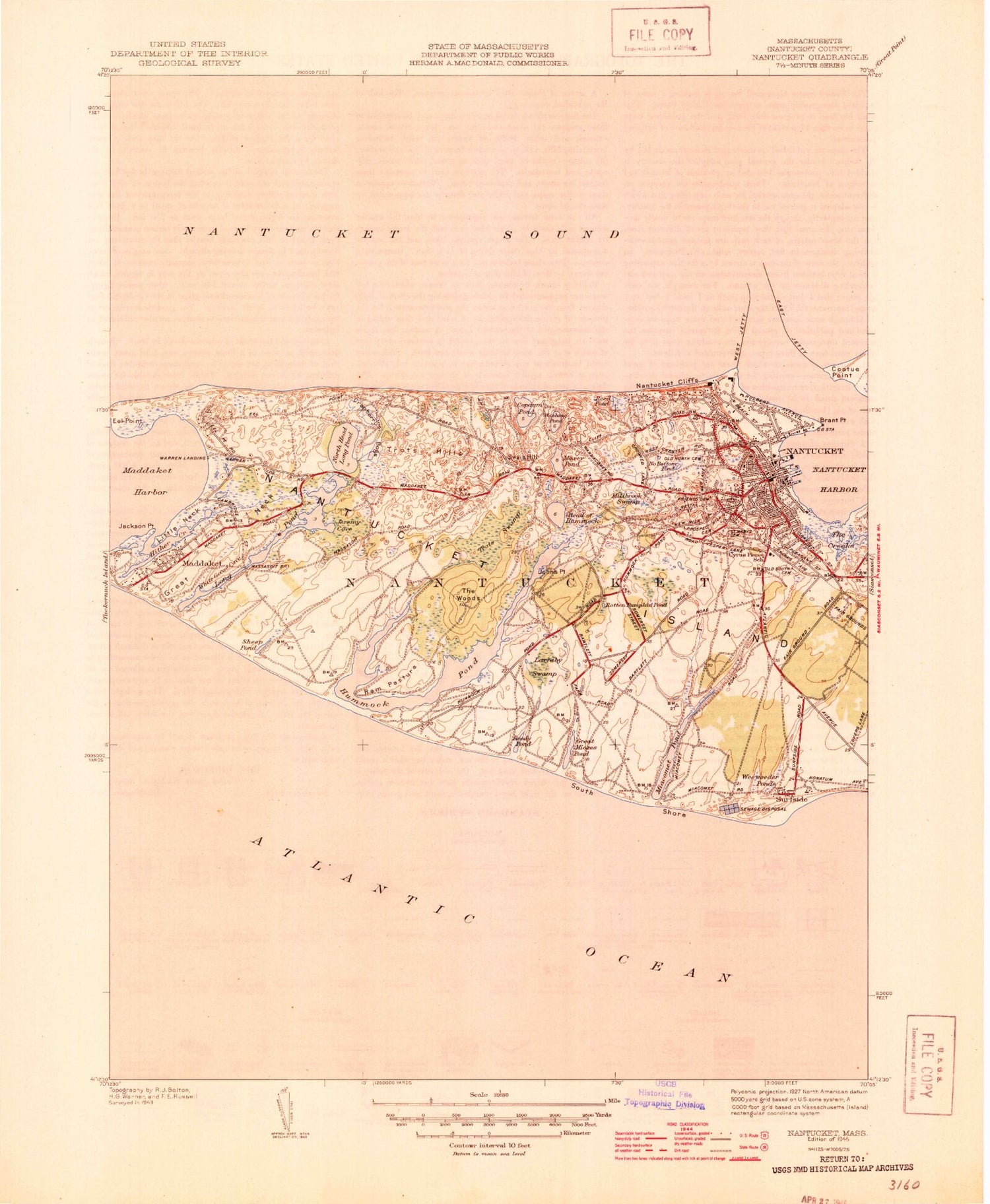 Classic USGS Nantucket Massachusetts 7.5'x7.5' Topo Map Image