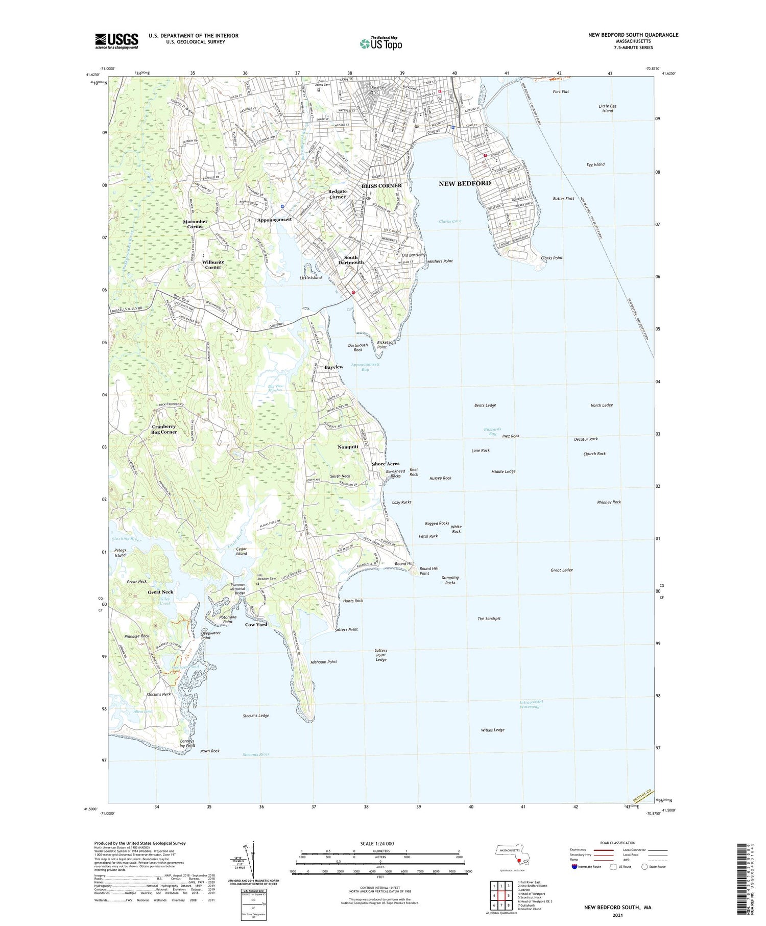 New Bedford South Massachusetts US Topo Map Image