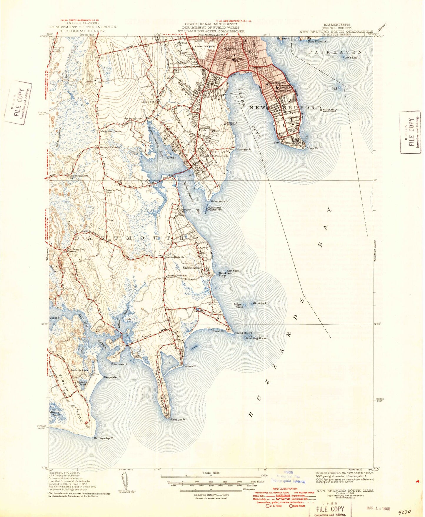 Classic USGS New Bedford South Massachusetts 7.5'x7.5' Topo Map Image