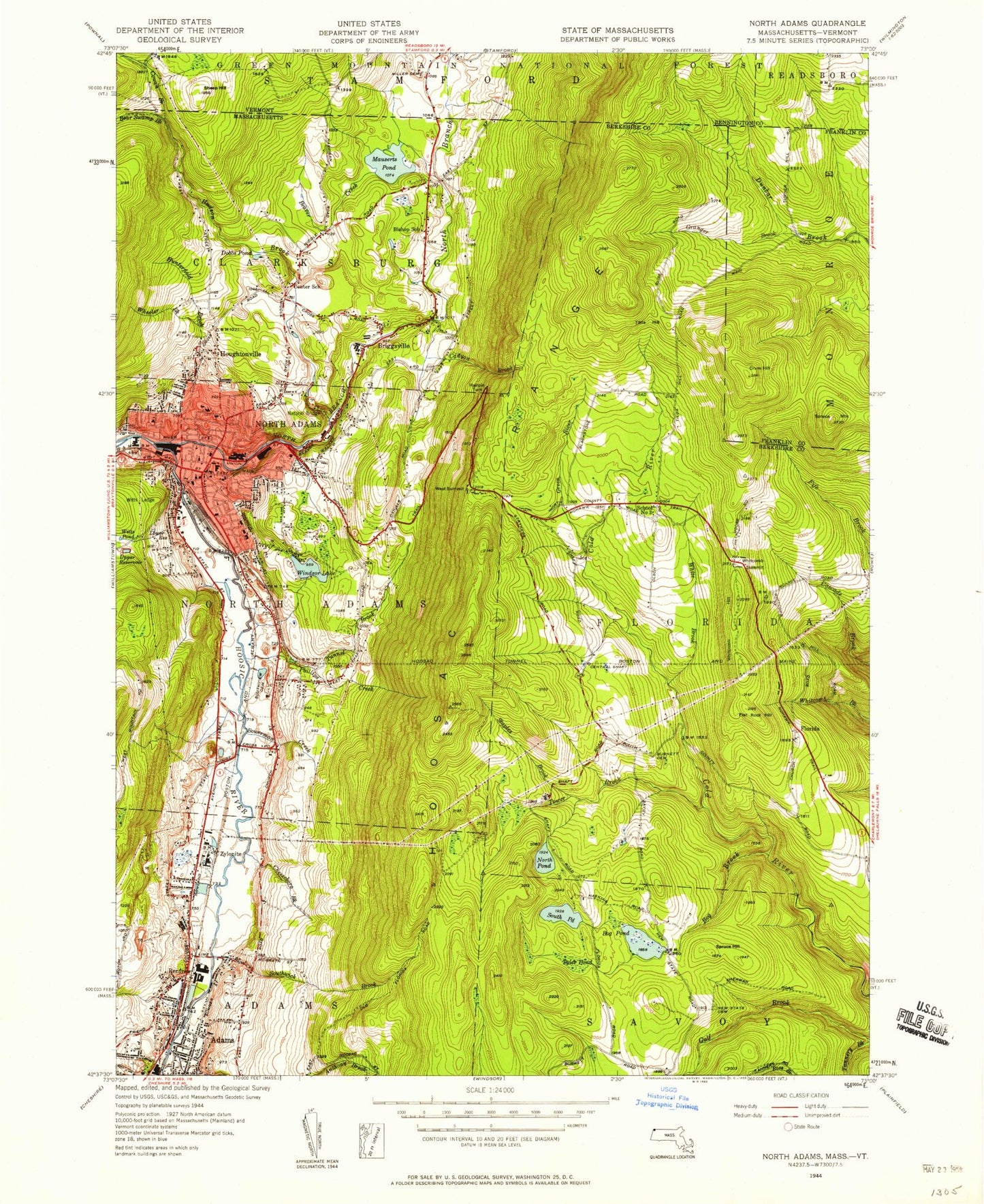 Classic USGS North Adams Massachusetts 7.5'x7.5' Topo Map Image