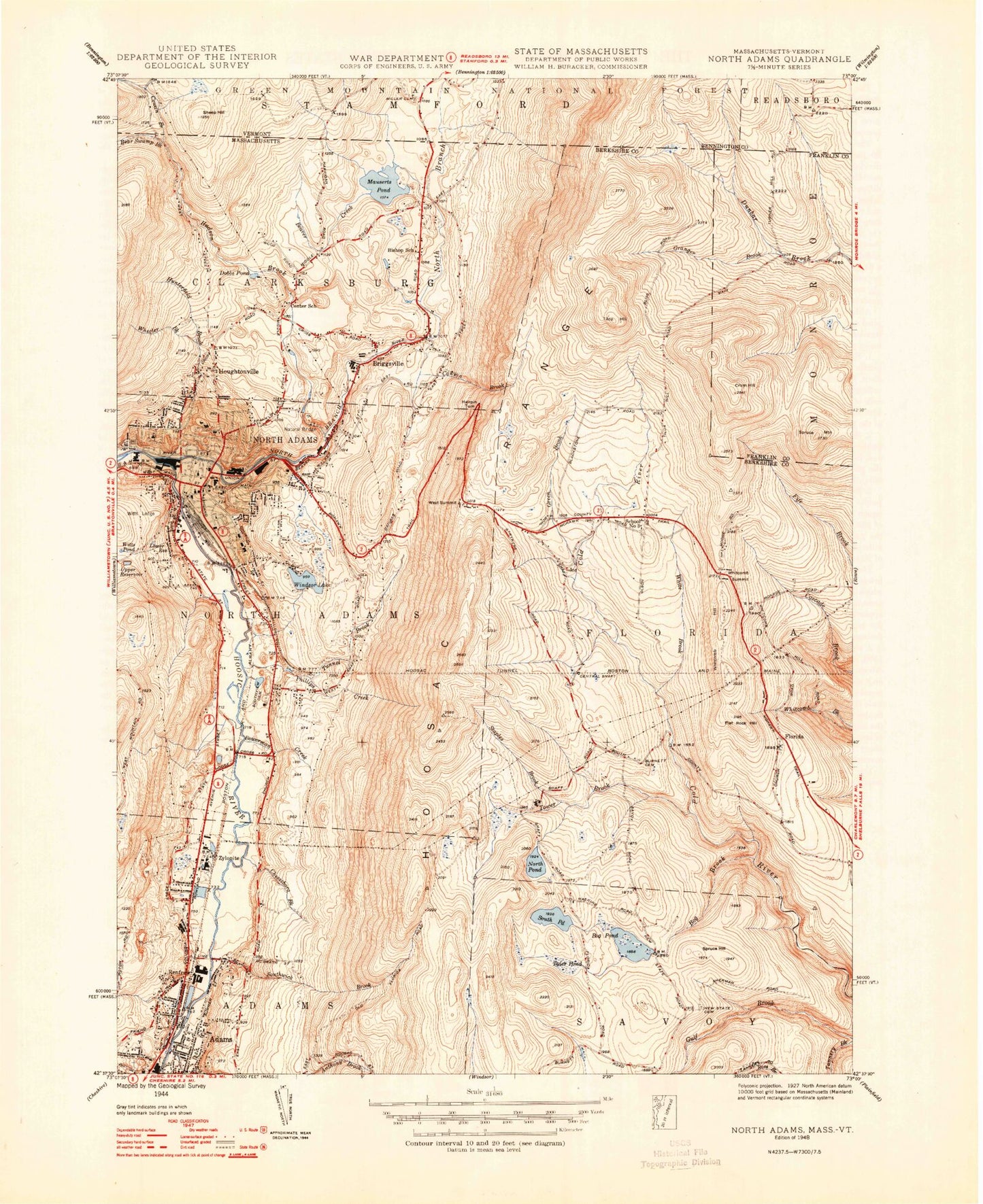 Classic USGS North Adams Massachusetts 7.5'x7.5' Topo Map Image
