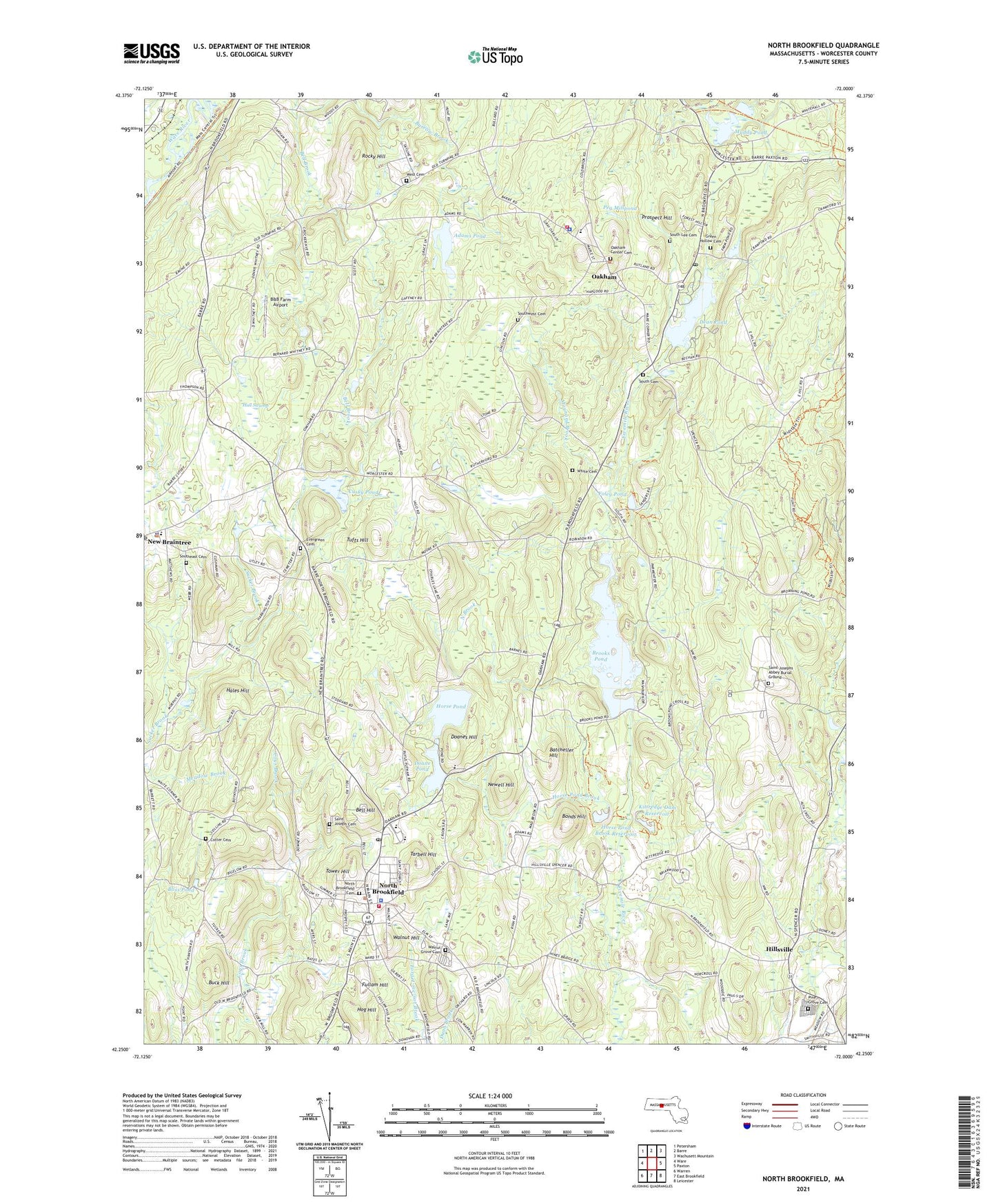 North Brookfield Massachusetts US Topo Map Image