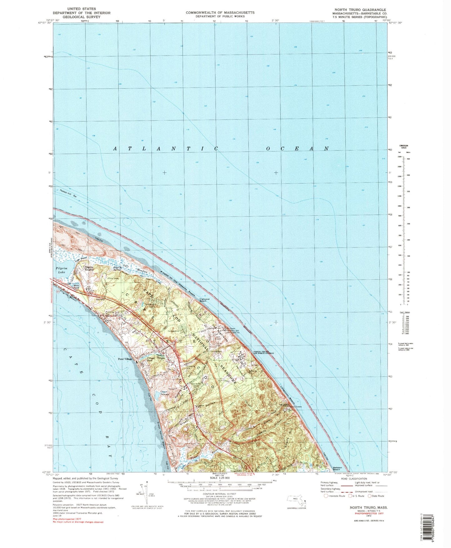 Classic USGS North Truro Massachusetts 7.5'x7.5' Topo Map Image
