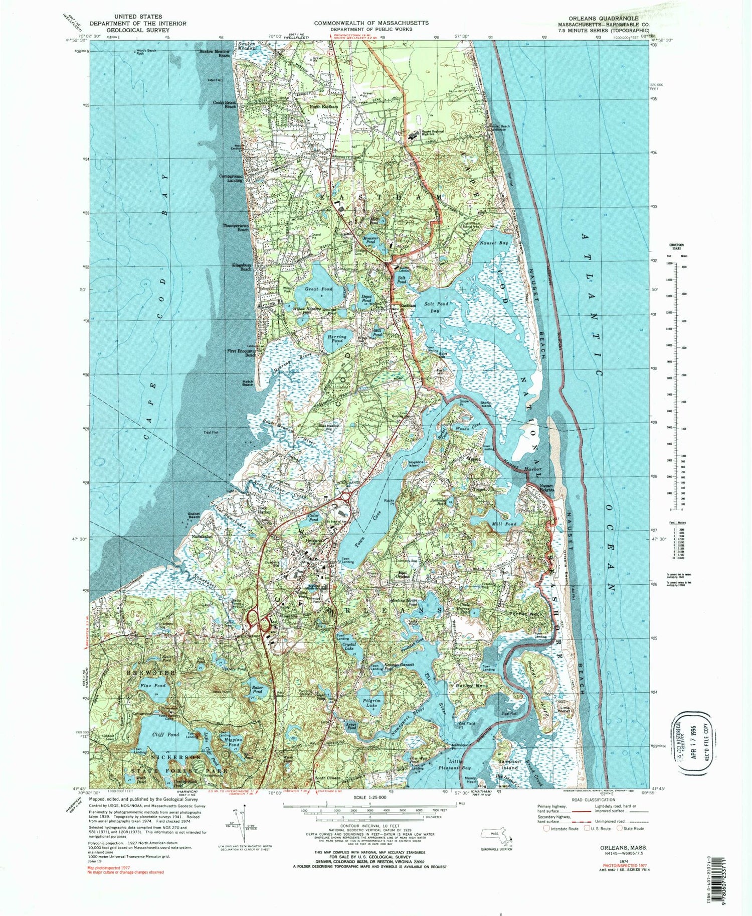 Classic USGS Orleans Massachusetts 7.5'x7.5' Topo Map Image