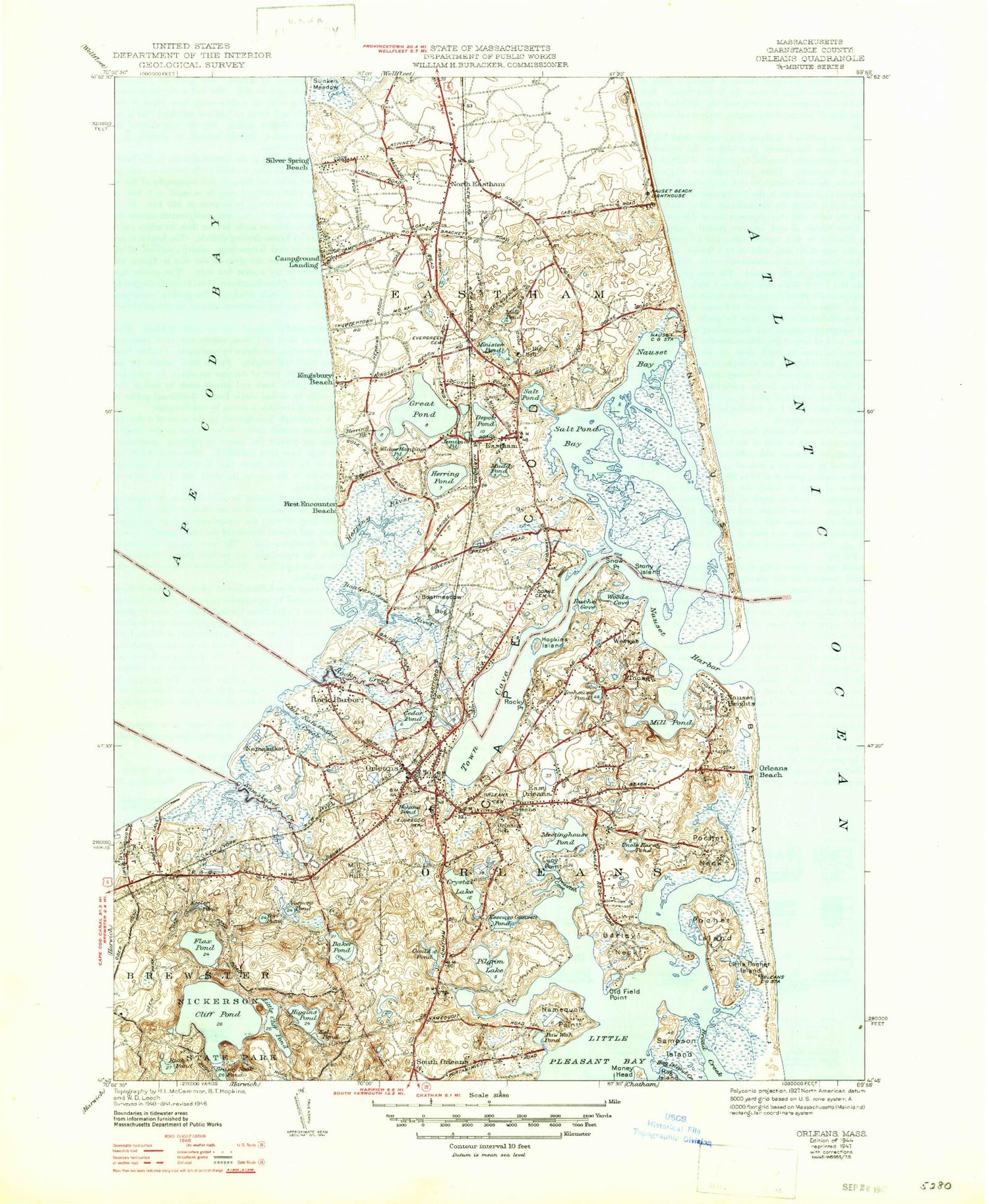 Classic USGS Orleans Massachusetts 7.5'x7.5' Topo Map Image